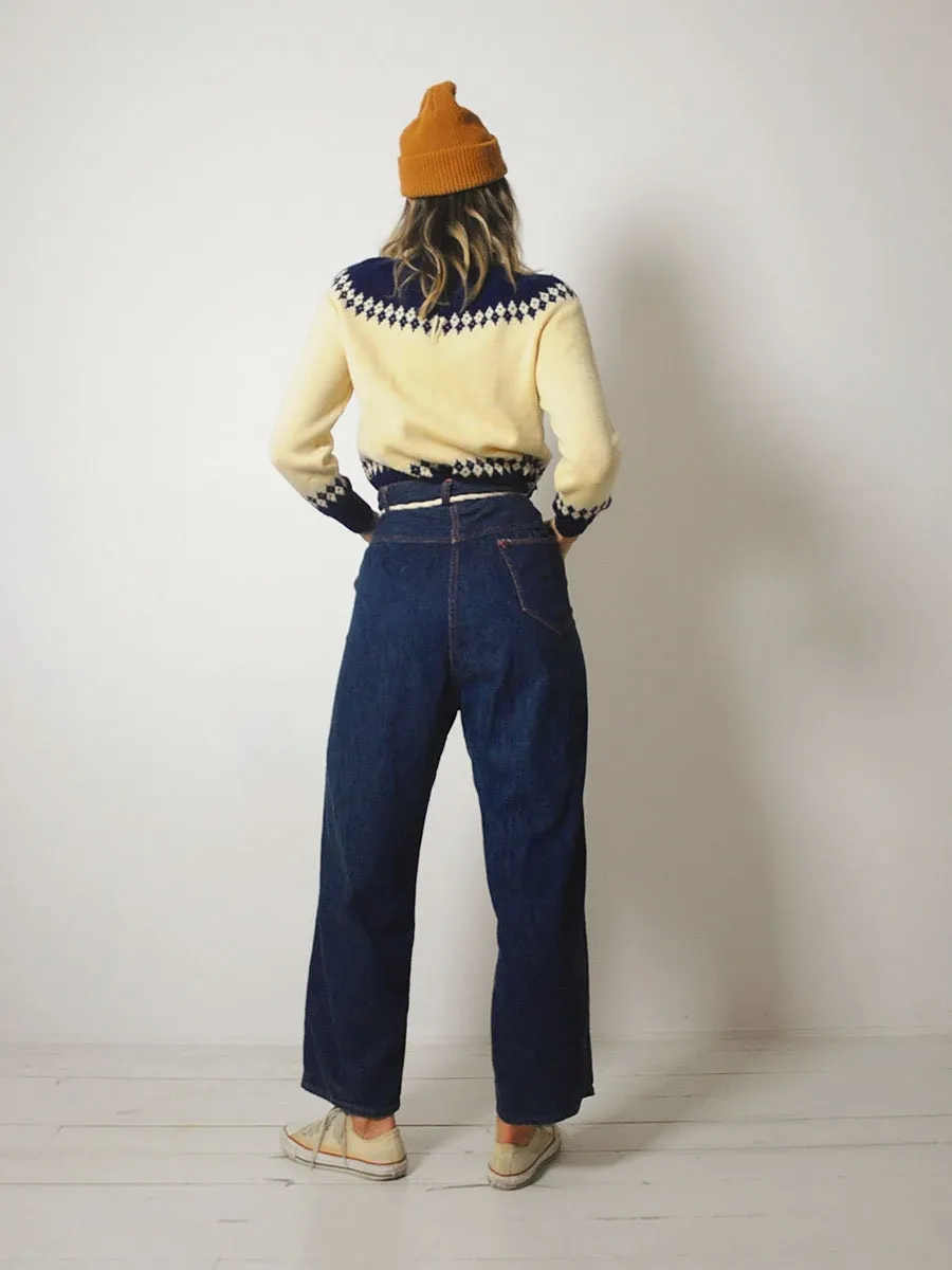 1950's Indigo Side Zip Jeans 30x26.5