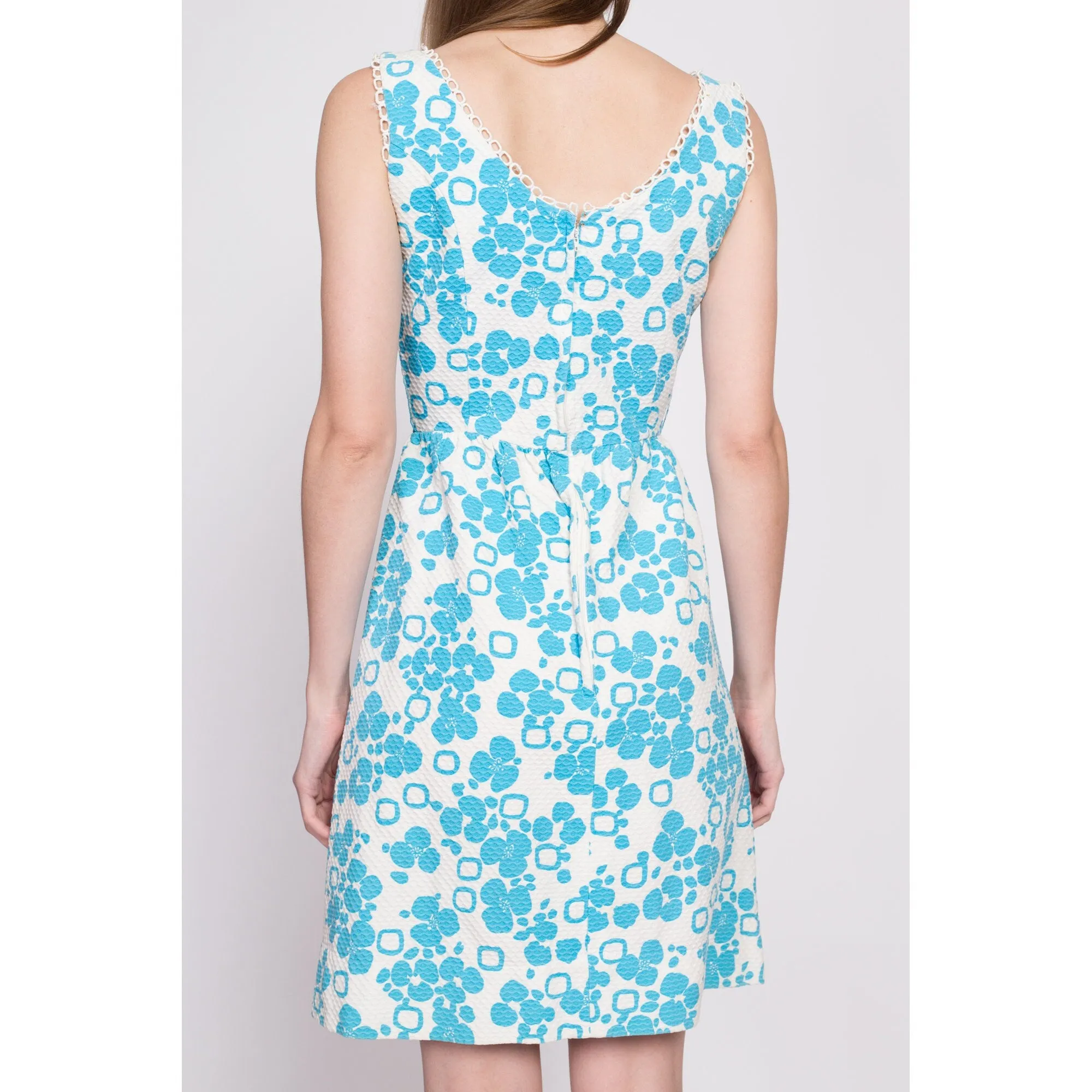 60s Blue & White Floral A Line Dress, As Is - Extra Small