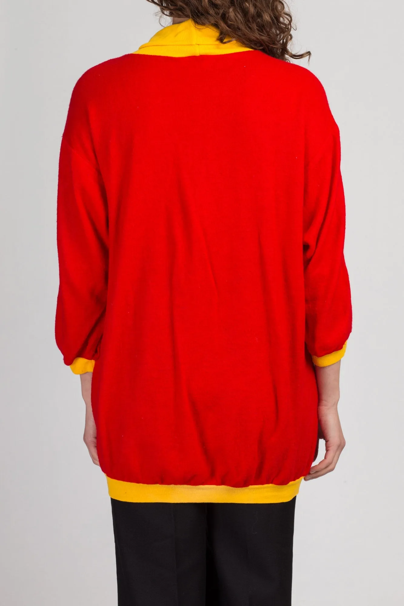 80s Long Red & Yellow Turtleneck Sweatshirt - Large