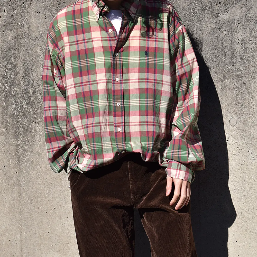 90's Ralph Lauren チェック ボタンダウンシャツ 240327 S2061