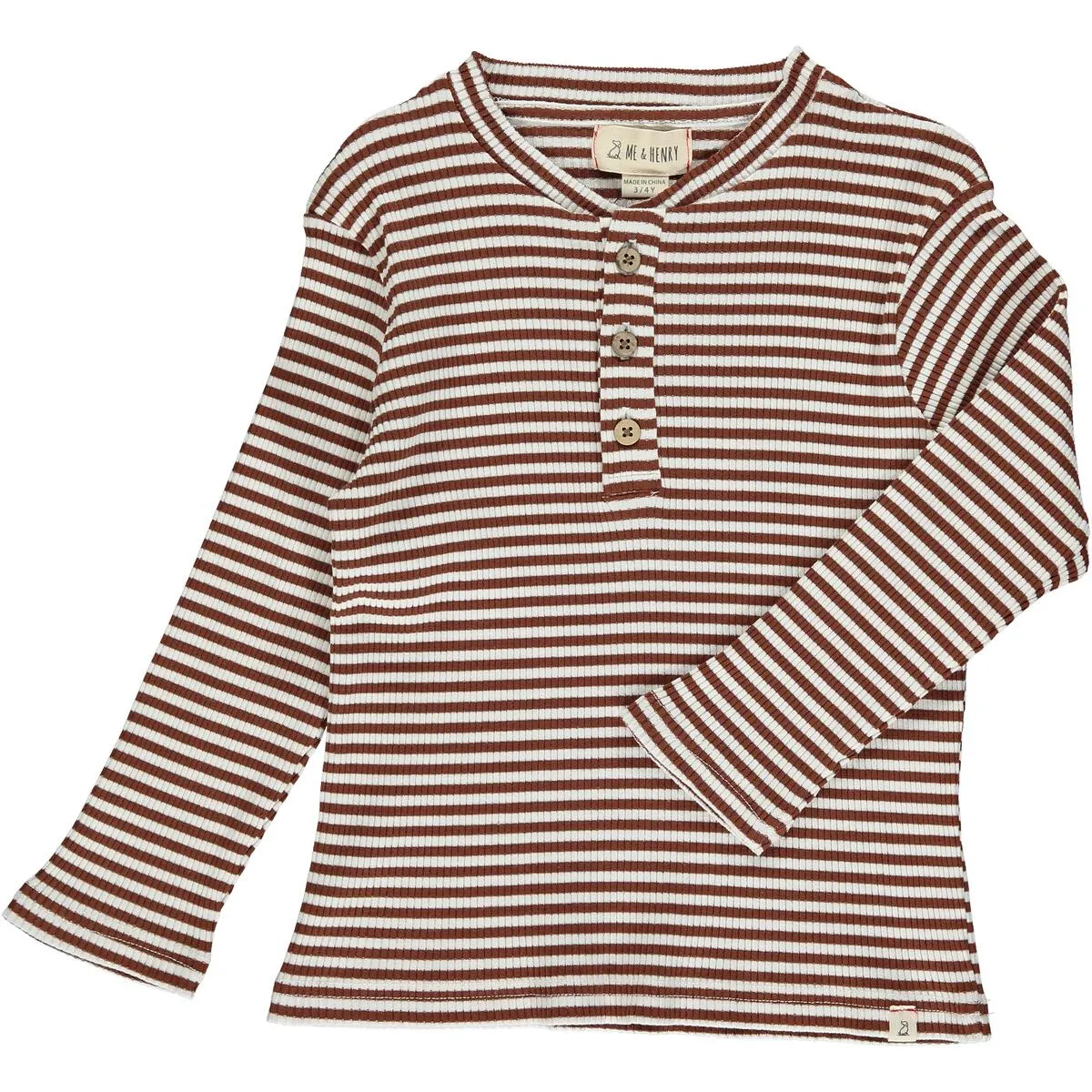 Adams Ribbed Henley, Brown Stripe