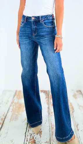 Adjustable High-Waisted Denim Pants