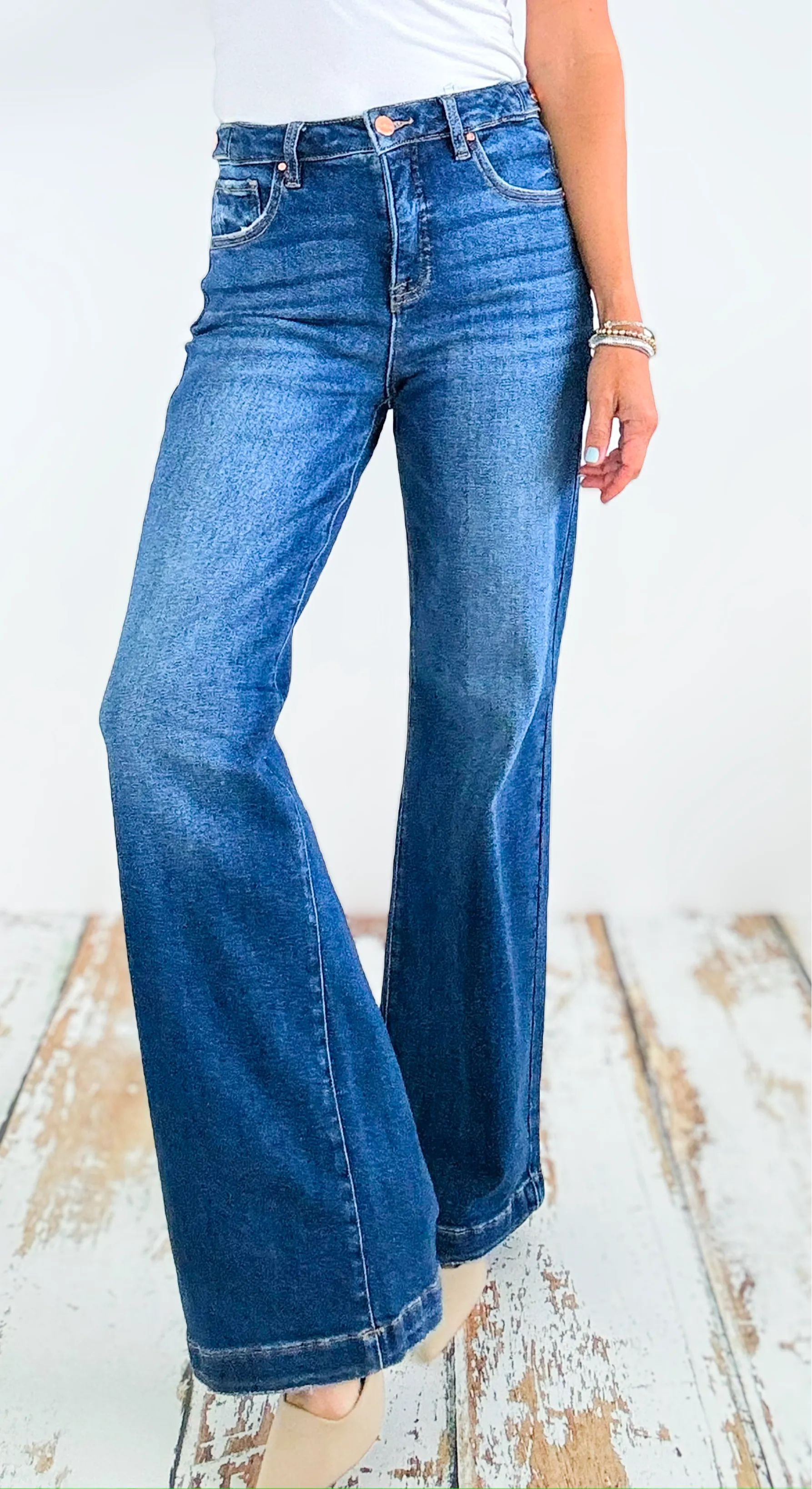 Adjustable High-Waisted Denim Pants