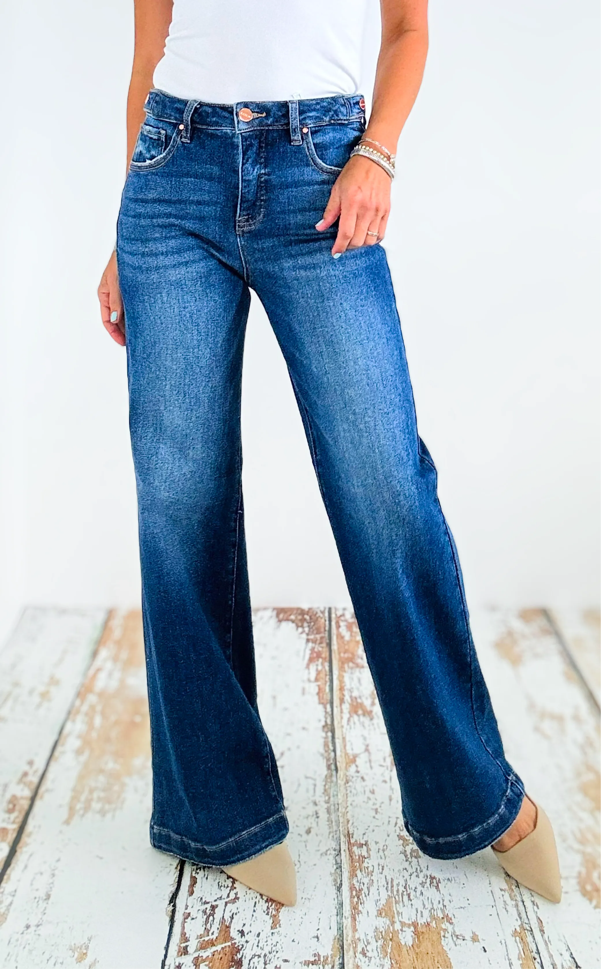 Adjustable High-Waisted Denim Pants
