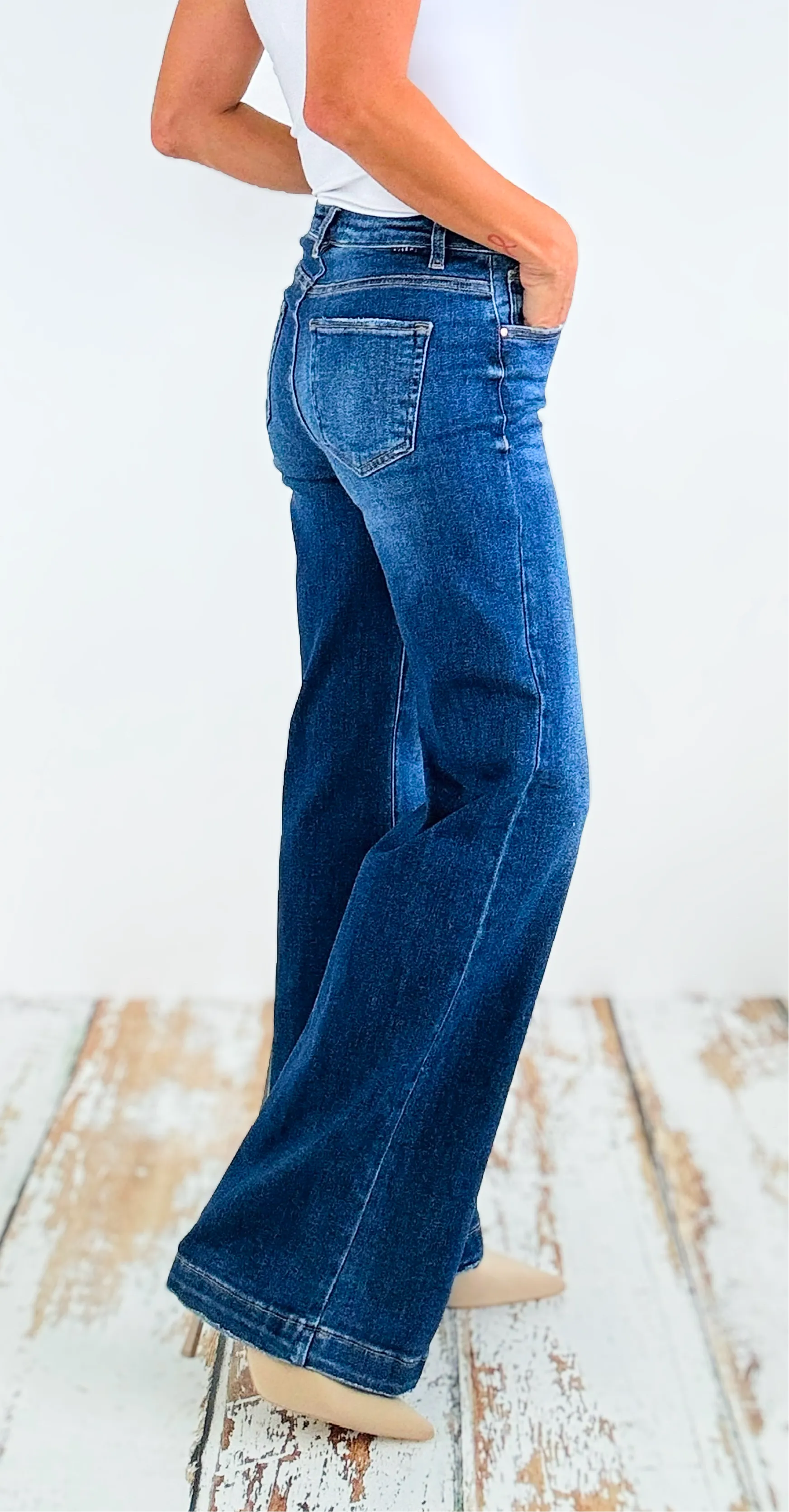 Adjustable High-Waisted Denim Pants