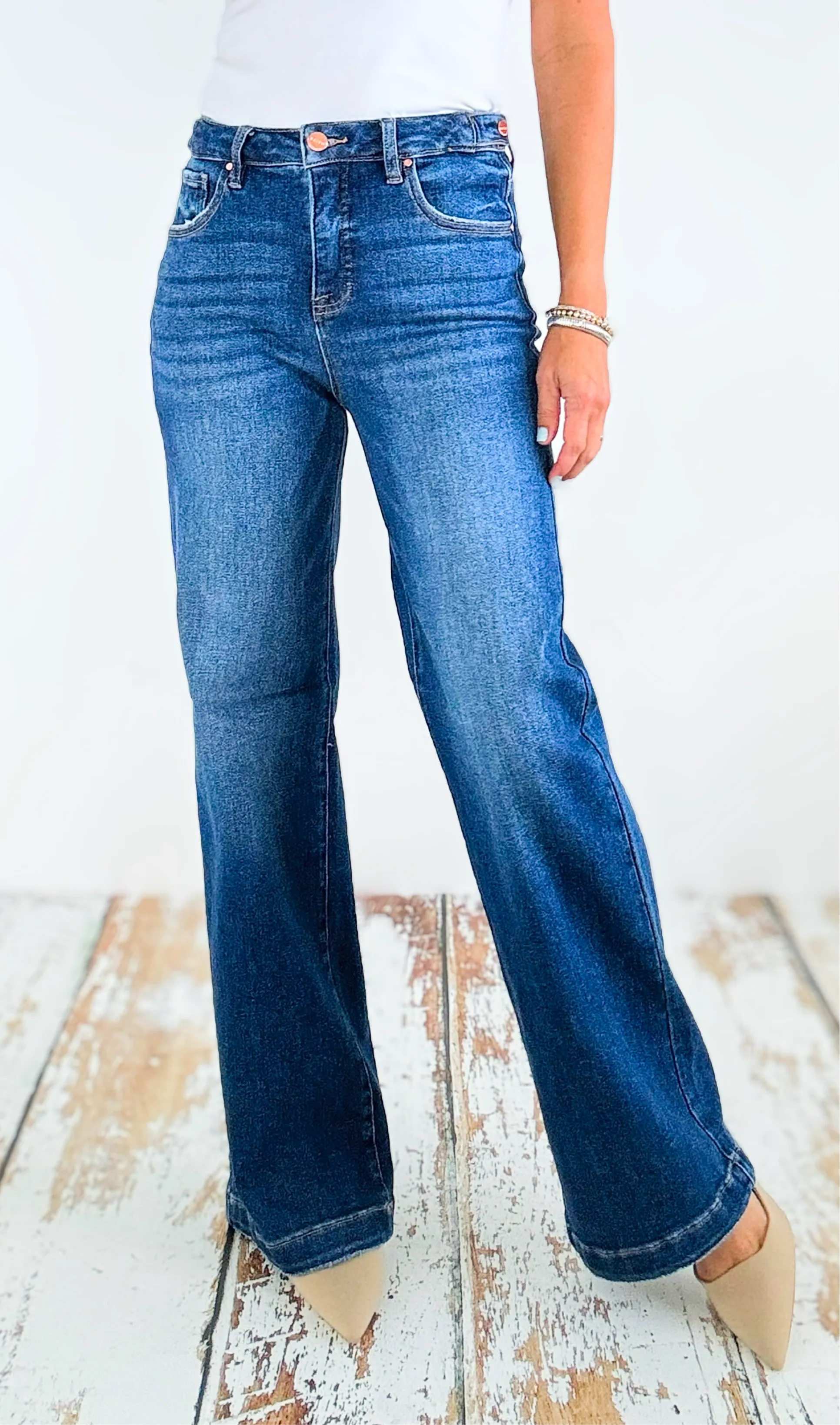 Adjustable High-Waisted Denim Pants