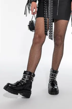 AKIRA RHINESTONE DETAIL MESH FISH NET TIGHT
