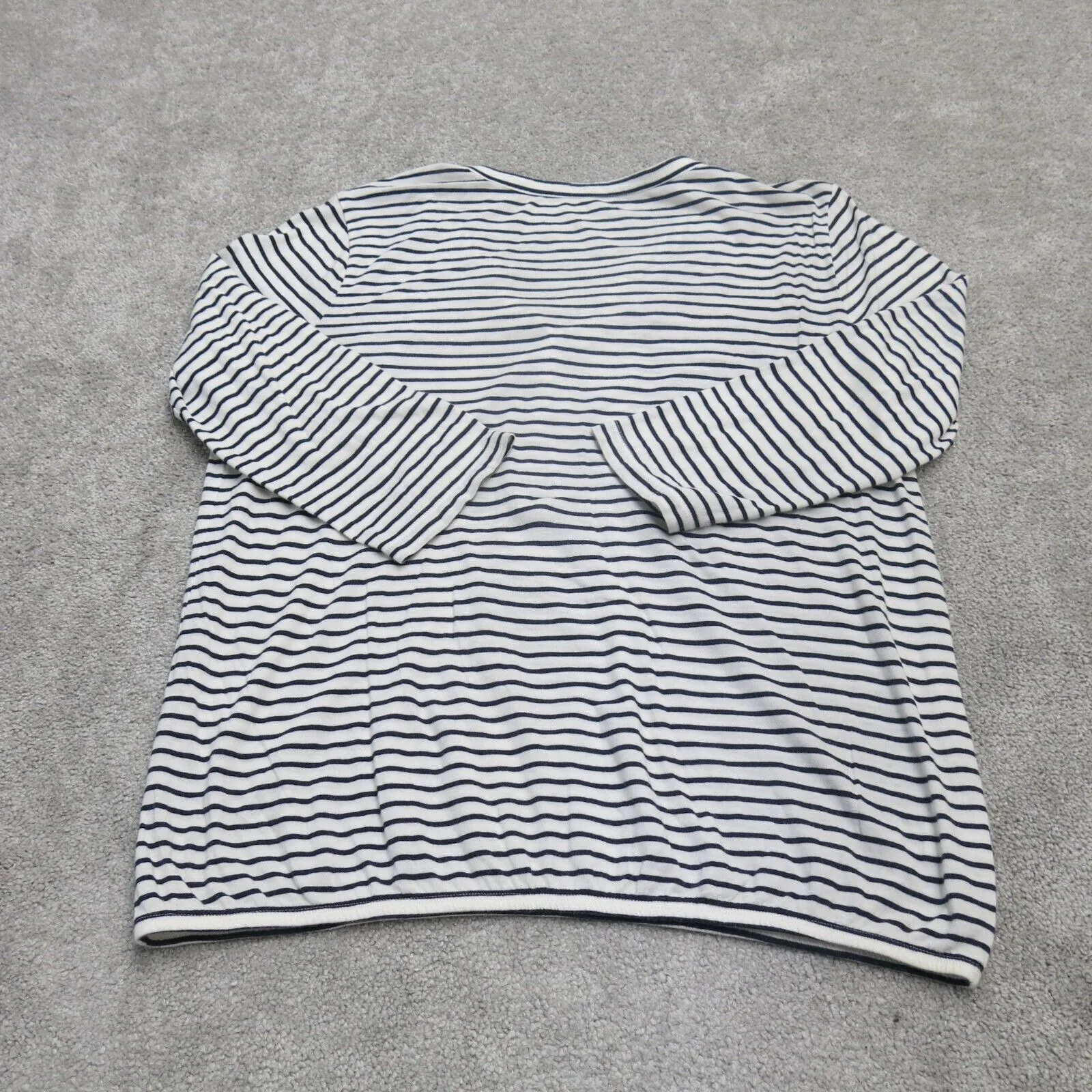 Ann Taylor Loft Womens Henley Blouse Top Half Sleeves Black White SZ Medium