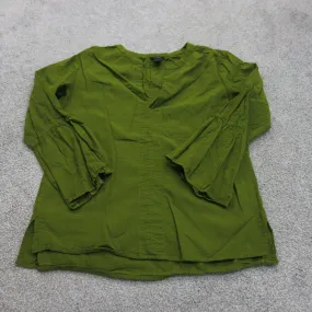 Ann Taylor Womens Casual Henley Blouse Top Long Sleeves Olive Green Size X-Small