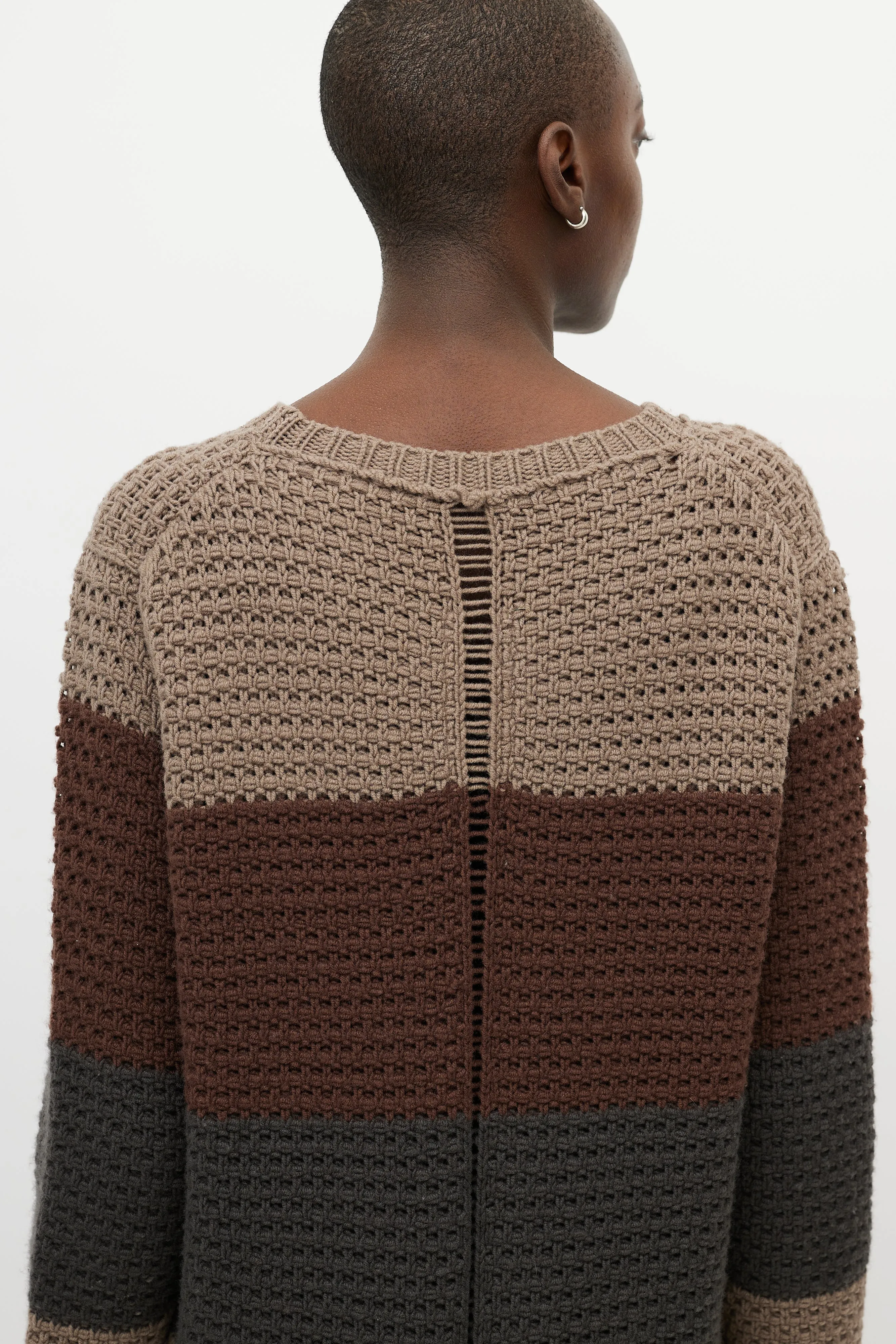 Beige & Brown Striped Knit Maxi Dress