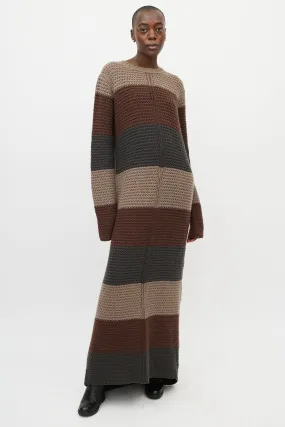 Beige & Brown Striped Knit Maxi Dress