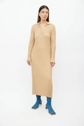 Beige Ribbed Knit Kale Dress
