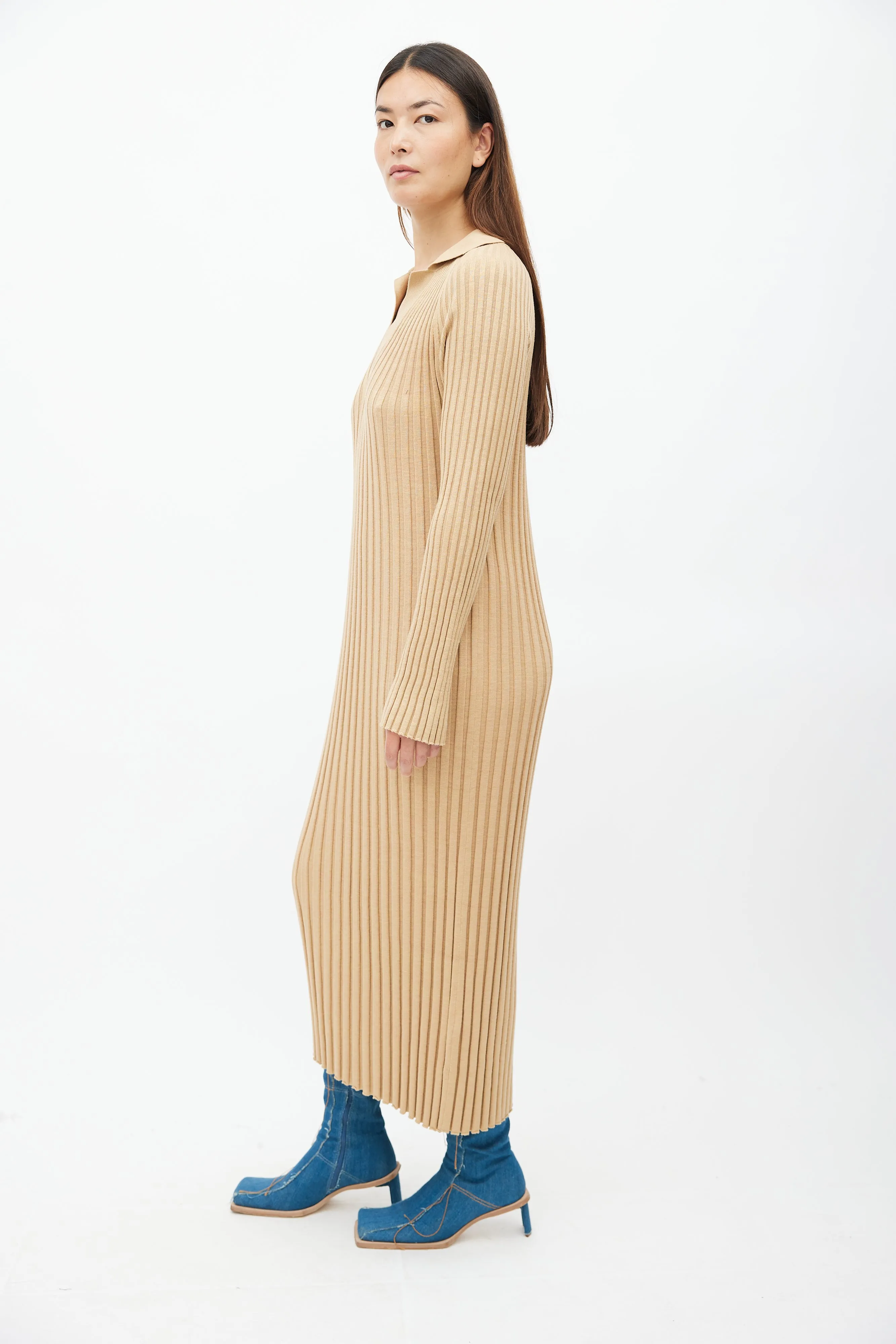 Beige Ribbed Knit Kale Dress
