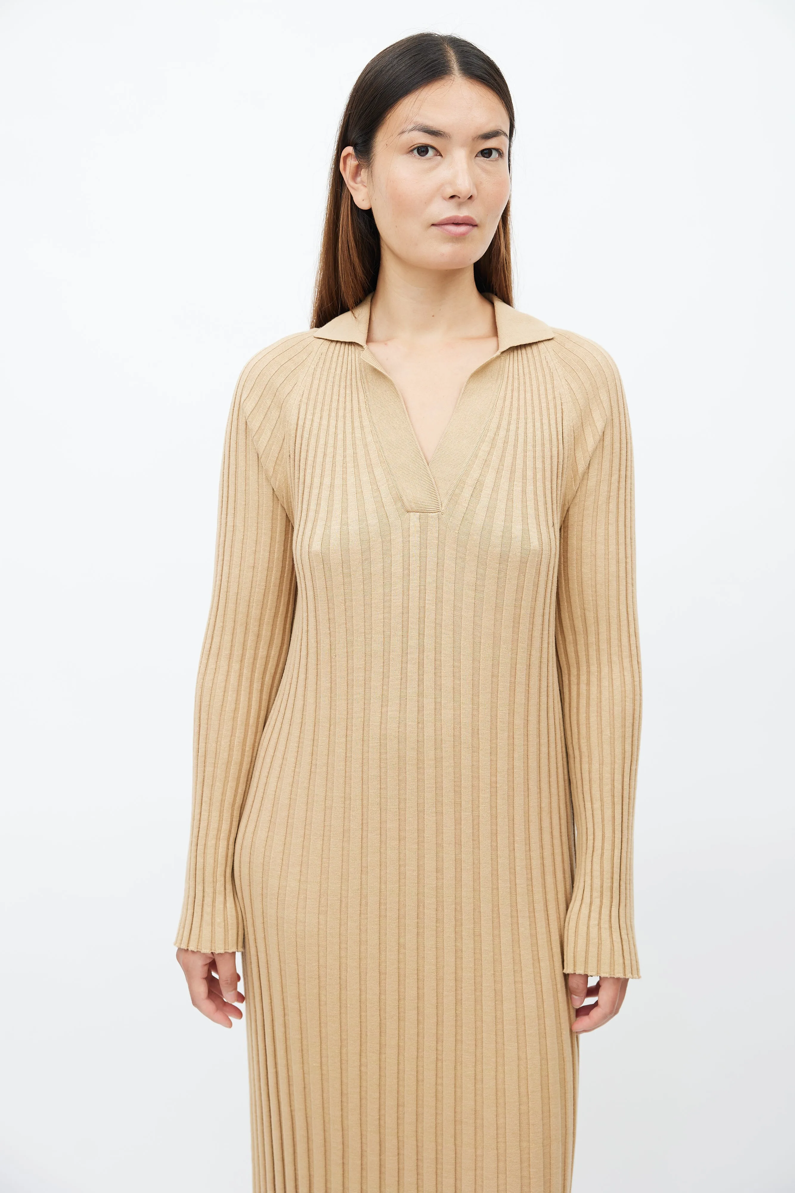 Beige Ribbed Knit Kale Dress