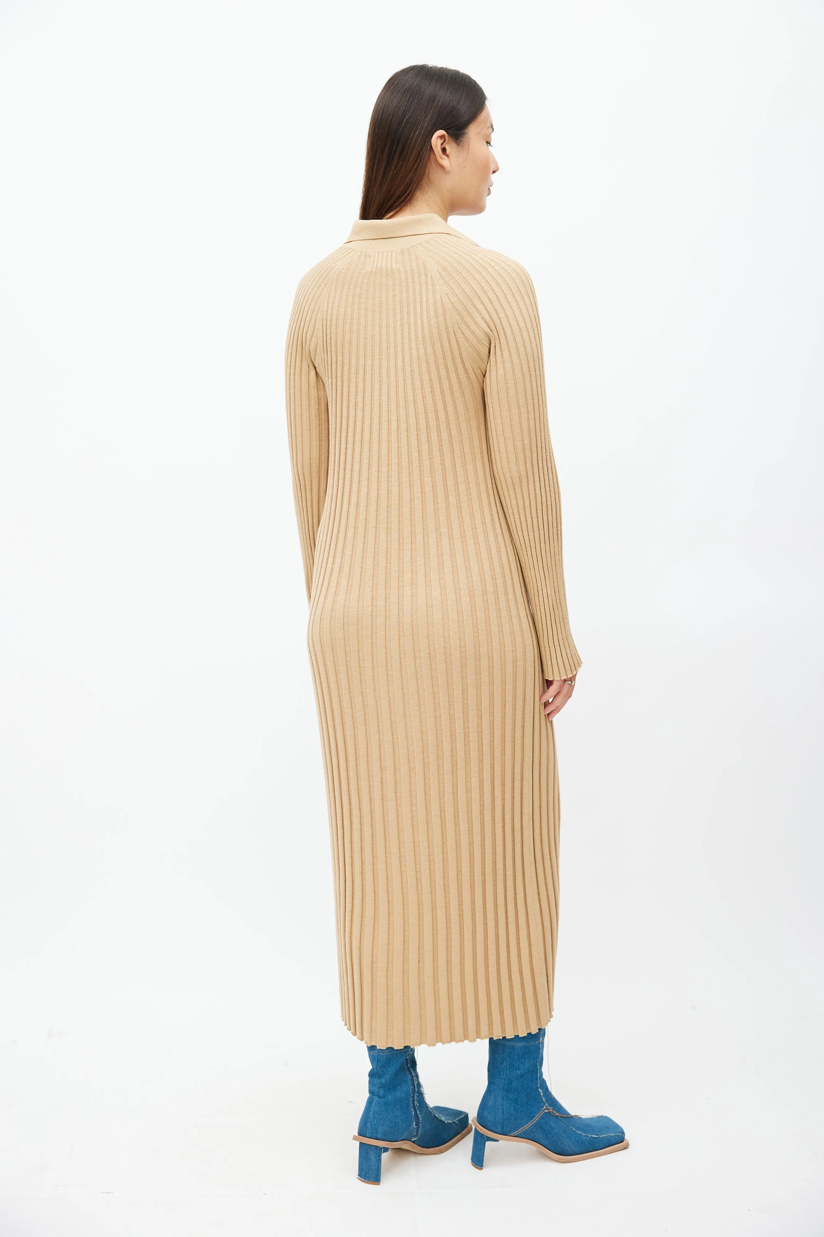 Beige Ribbed Knit Kale Dress