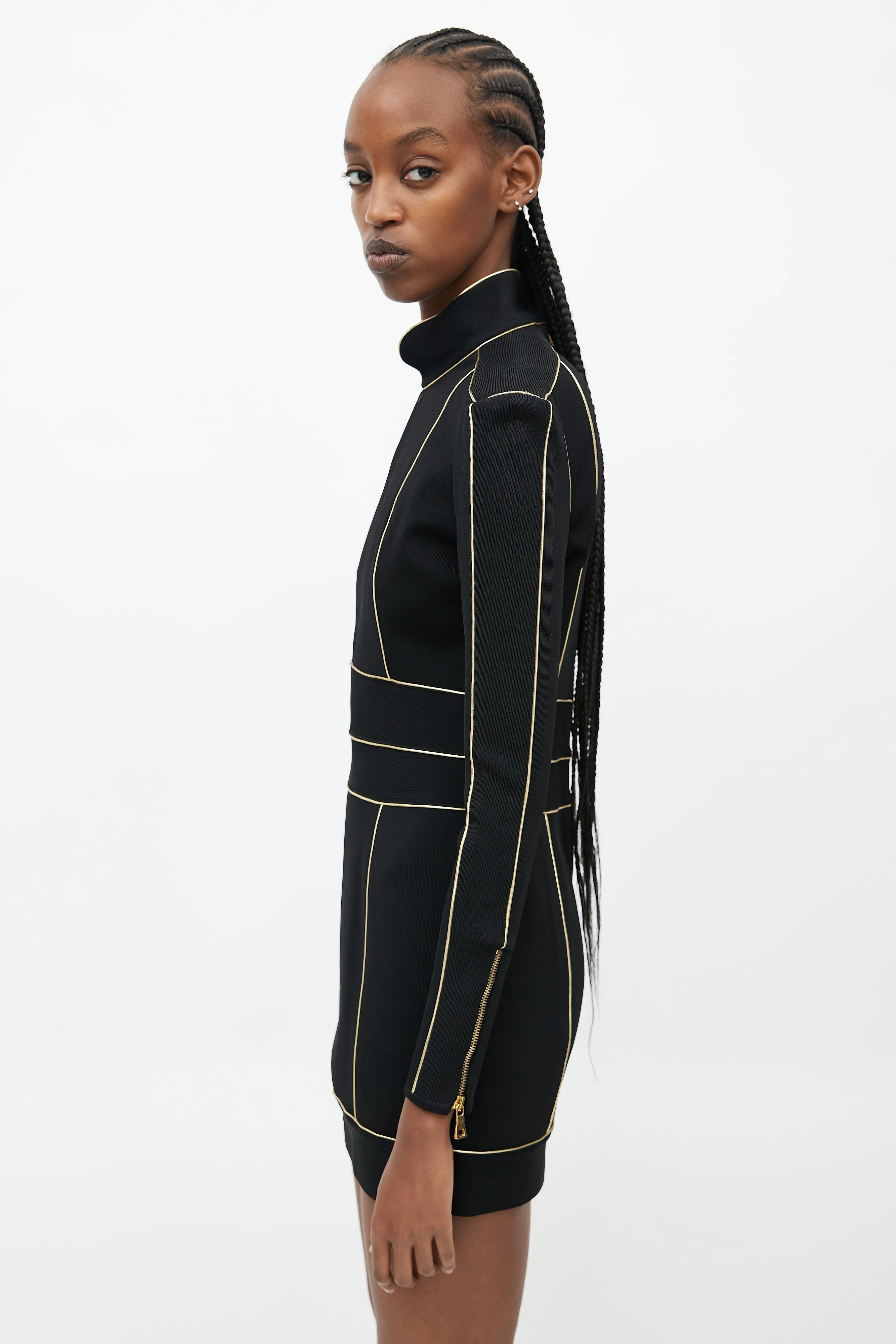 Black & Gold Midi Knit Dress