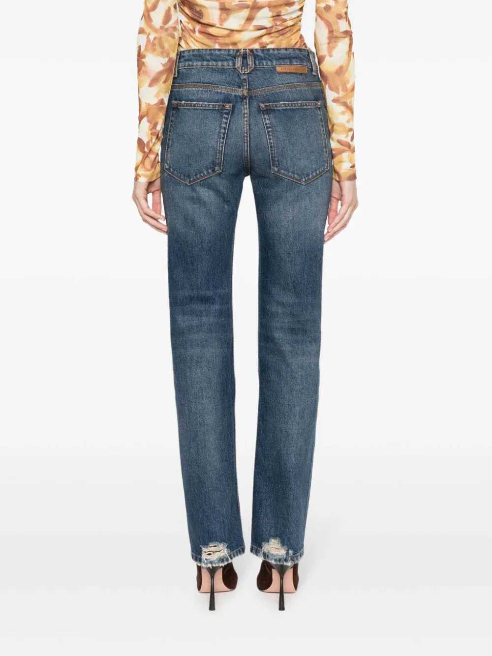 Blue Denim Zip Straight Jeans