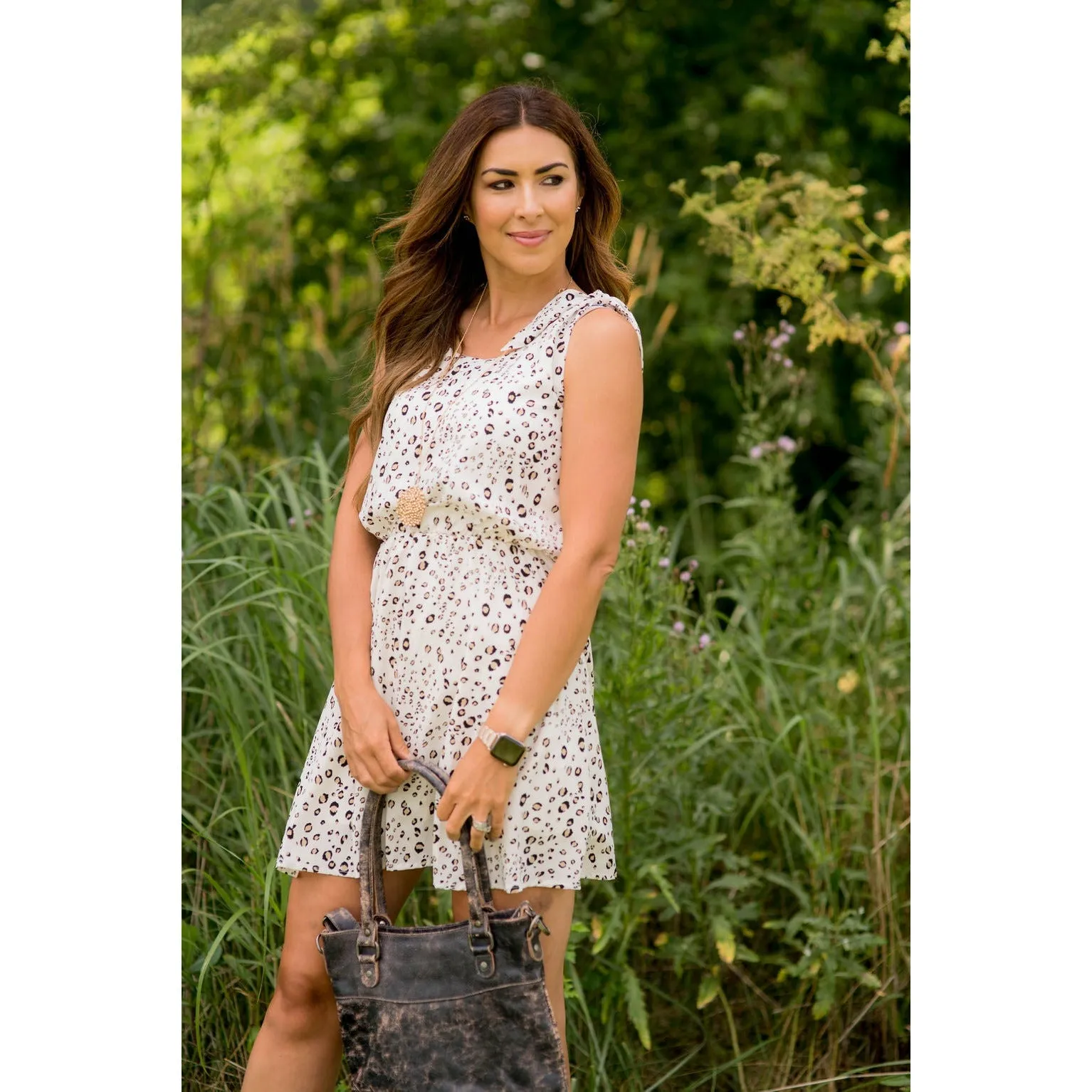 Cheetah Shoulder Tie Tank Dress