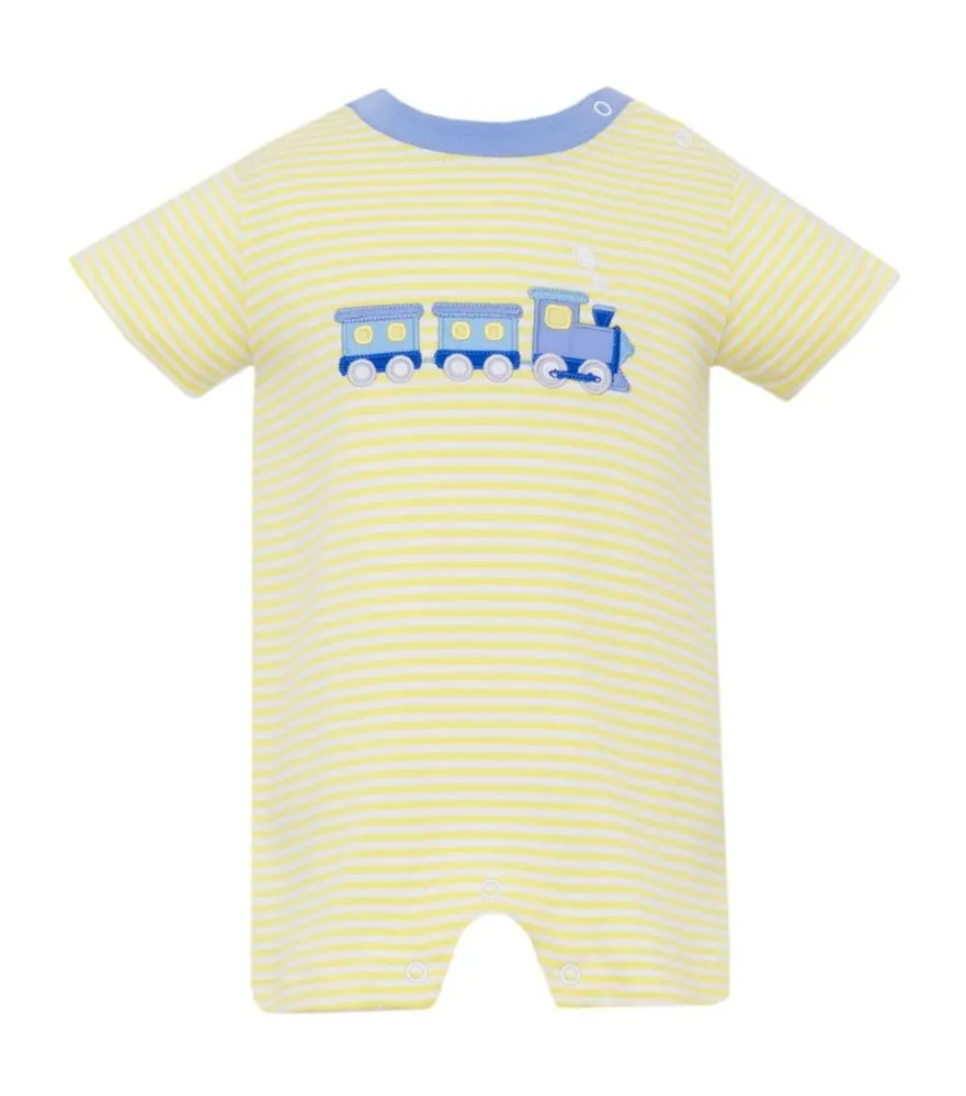 Claire & Charlie Baby Boys Yellow Striped Train Romper