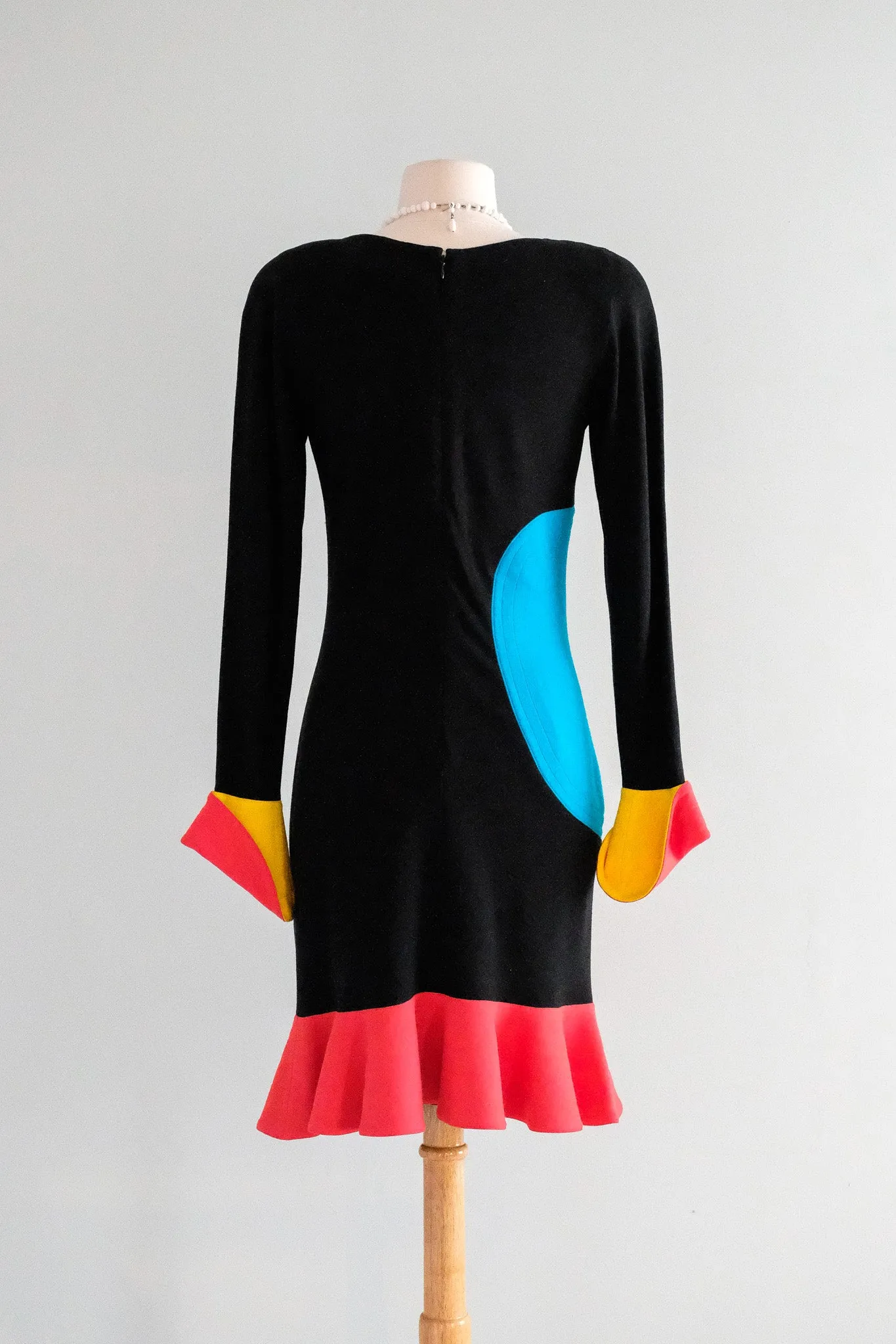 Coolest 1980's Pop Art Color Block Knit Dress  / Sz M