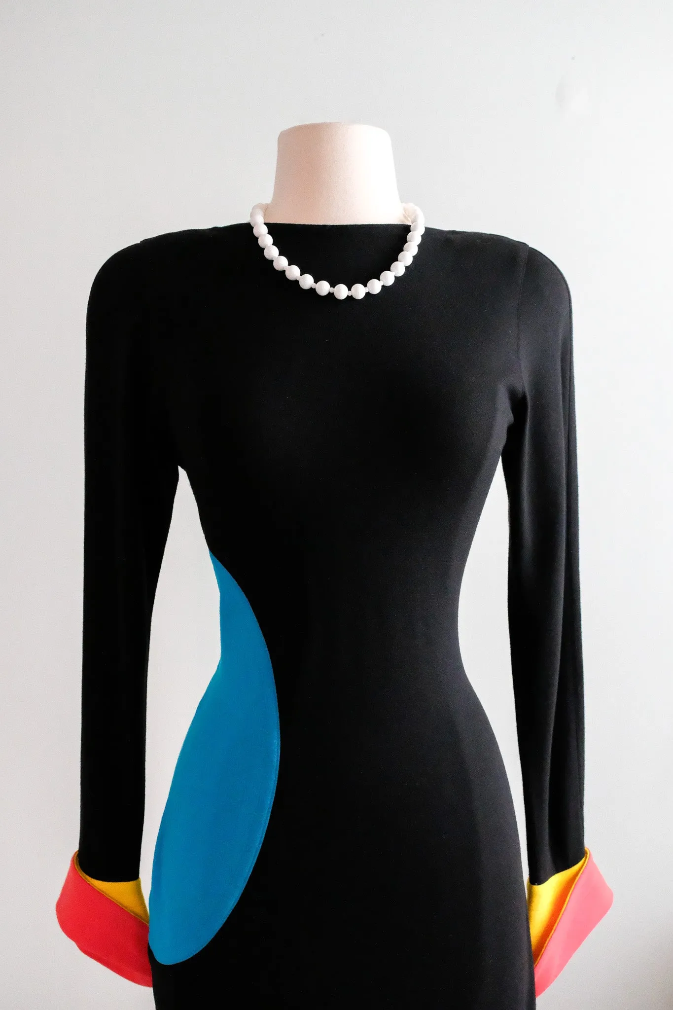 Coolest 1980's Pop Art Color Block Knit Dress  / Sz M