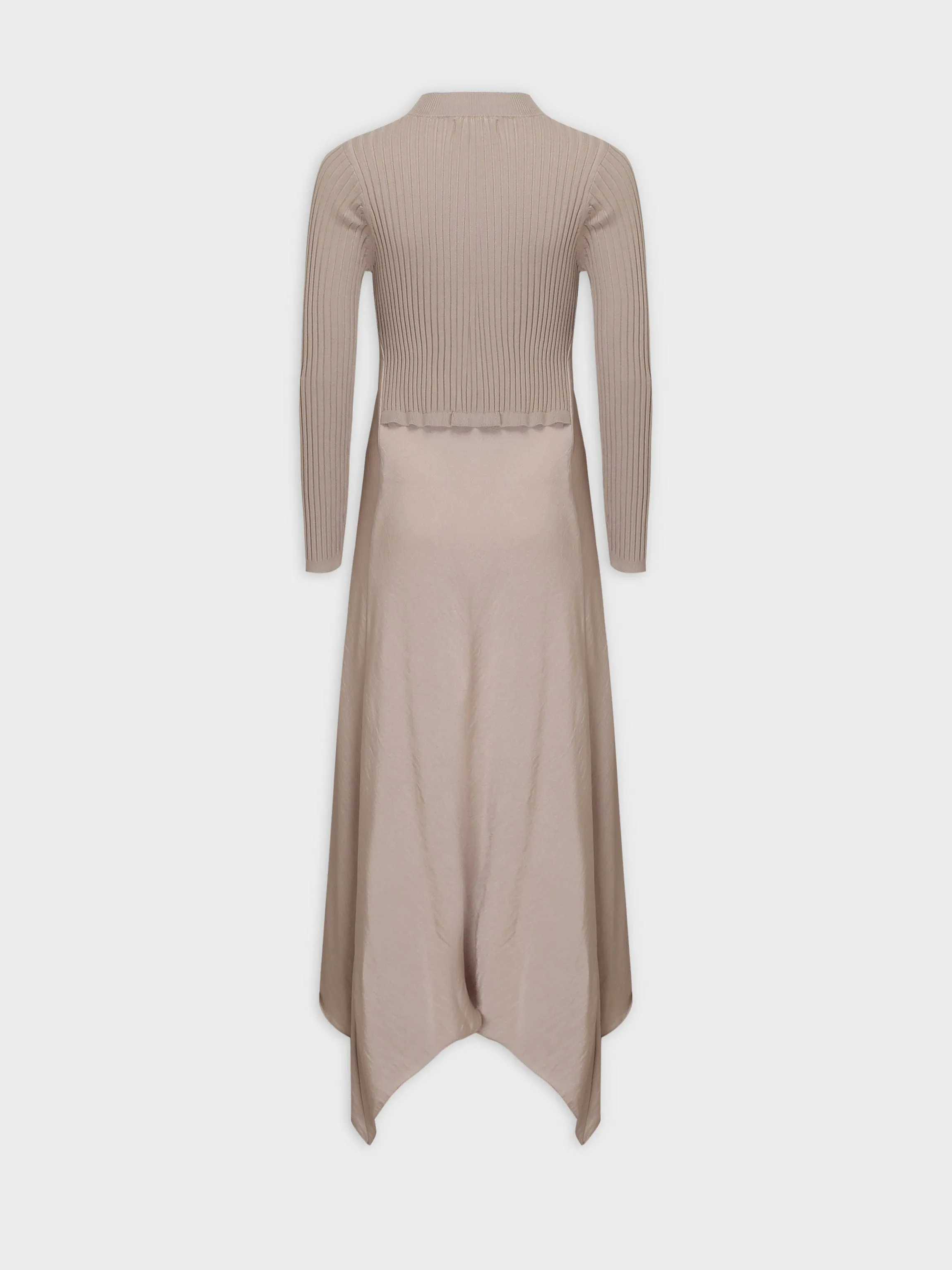 Crew Knit Satin Dress-Sand
