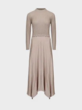 Crew Knit Satin Dress-Sand