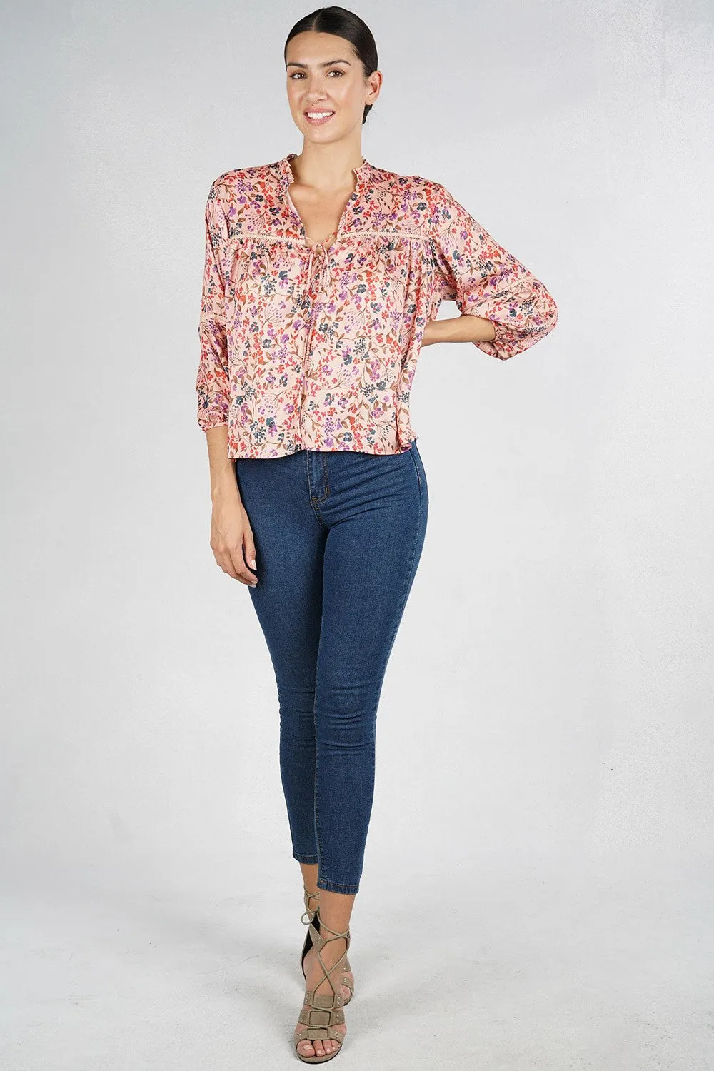 Dainty Floral Print Flowy Bohemian Top