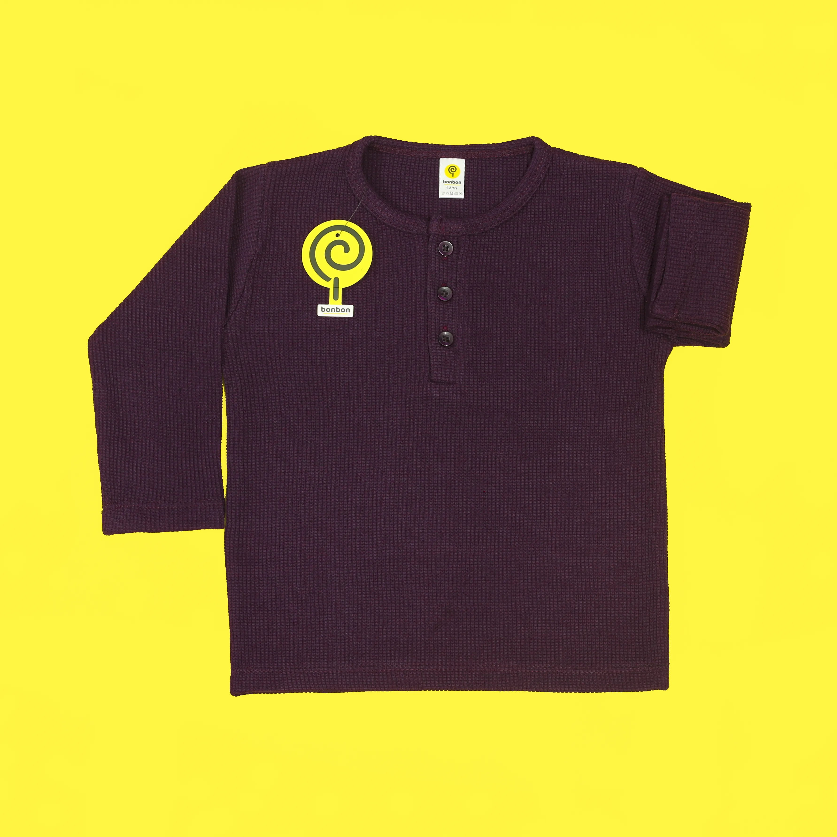 Dark Purple Waffle-knit Henley