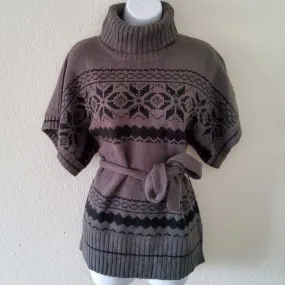 Dressbarn Collection Grey Turtleneck Belted Sweater with Sequins, Women's Medium