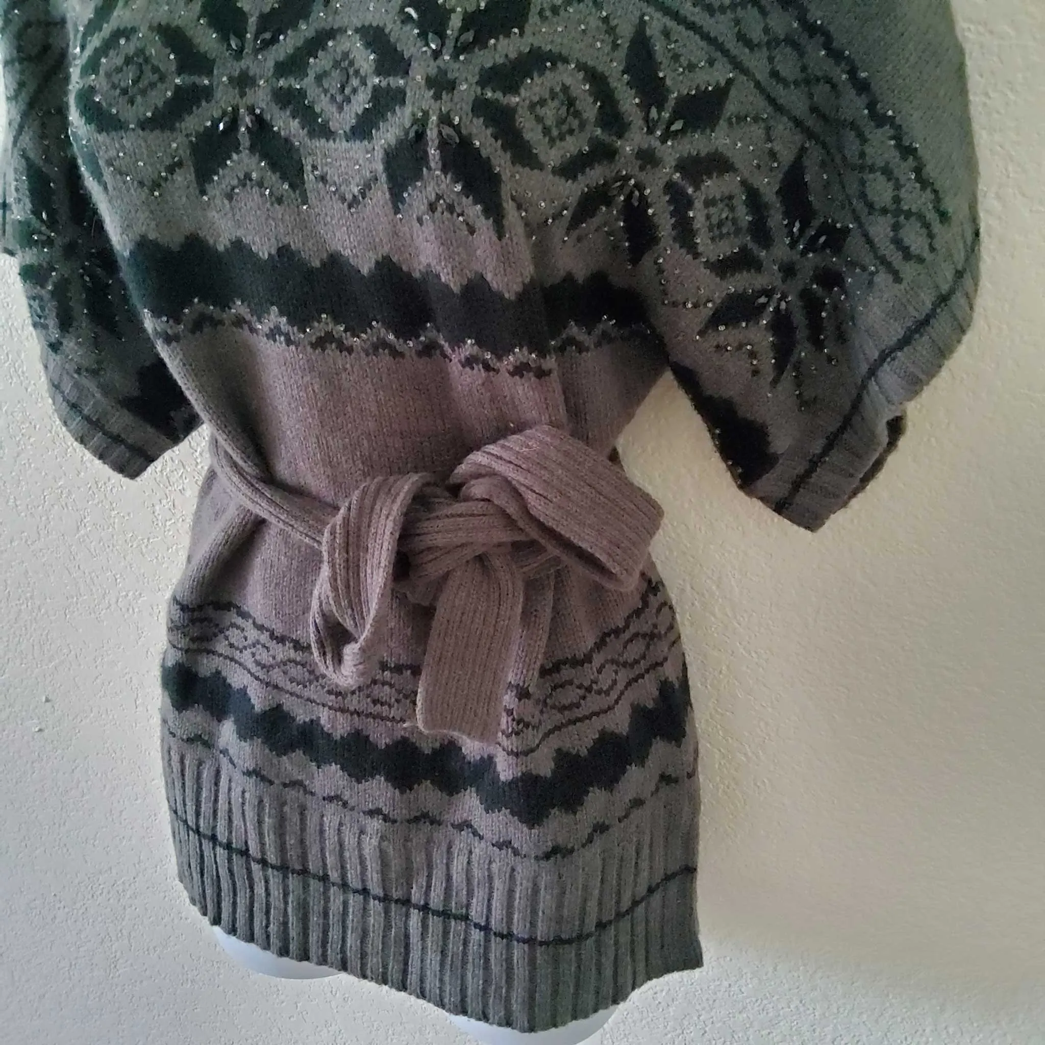 Dressbarn Collection Grey Turtleneck Belted Sweater with Sequins, Women's Medium