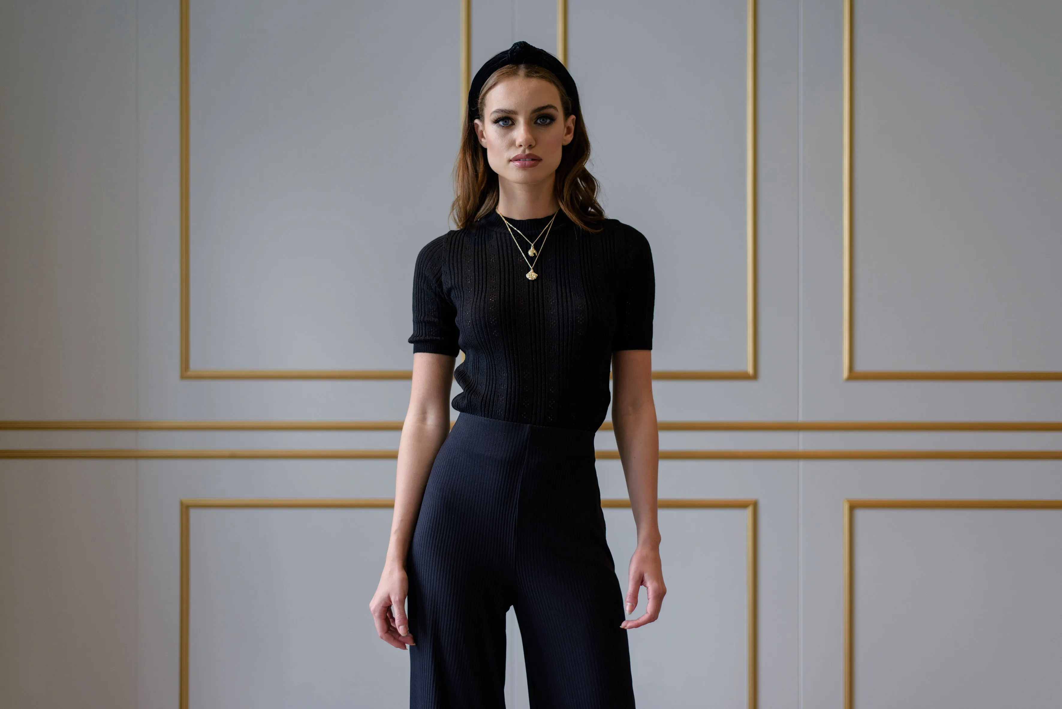 'ERIN' - Knitted Black Crochet Black Tee - CTJ006