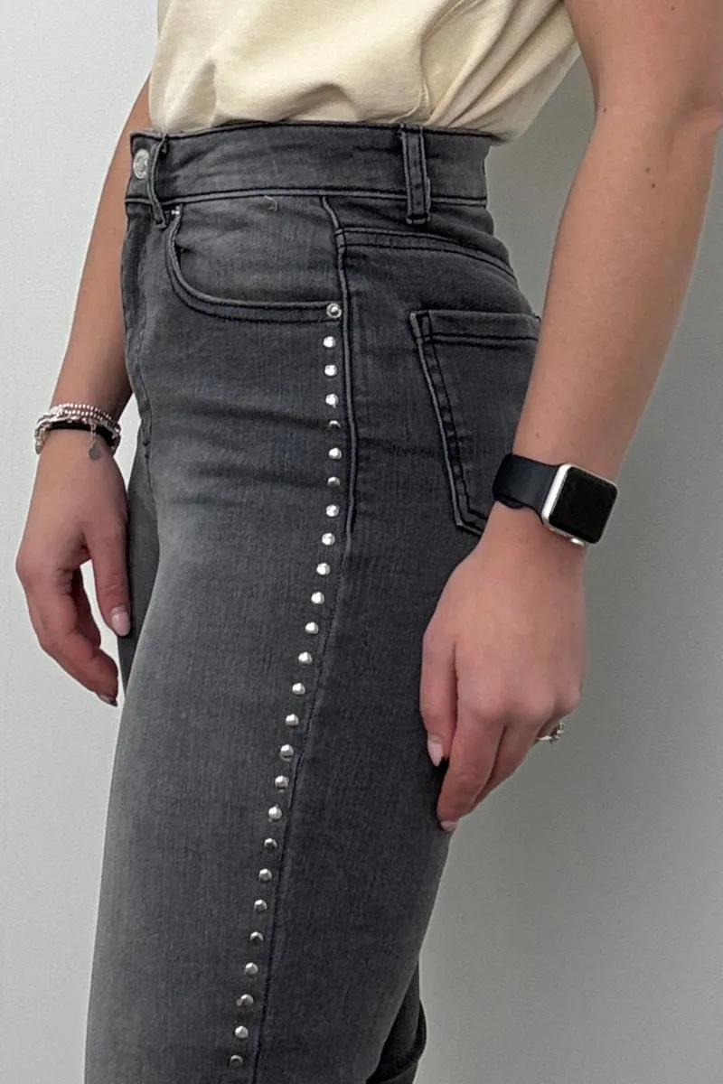 Famous Store Ladies Grey Studded Skinny Jeans