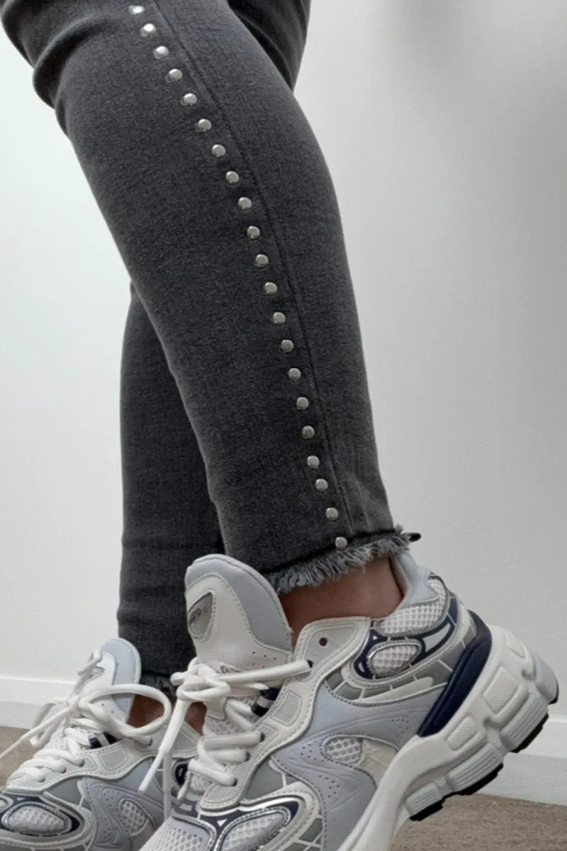 Famous Store Ladies Grey Studded Skinny Jeans