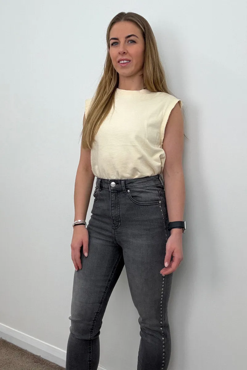 Famous Store Ladies Grey Studded Skinny Jeans