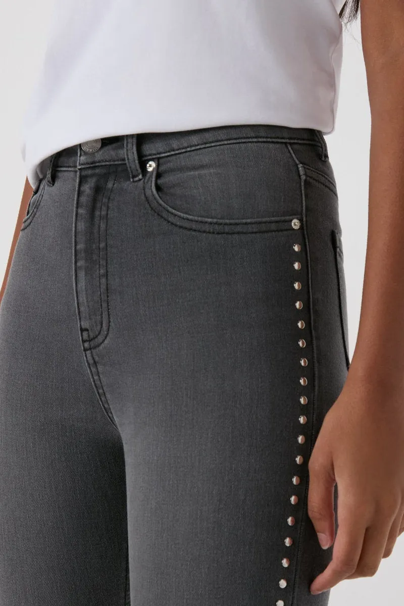 Famous Store Ladies Grey Studded Skinny Jeans