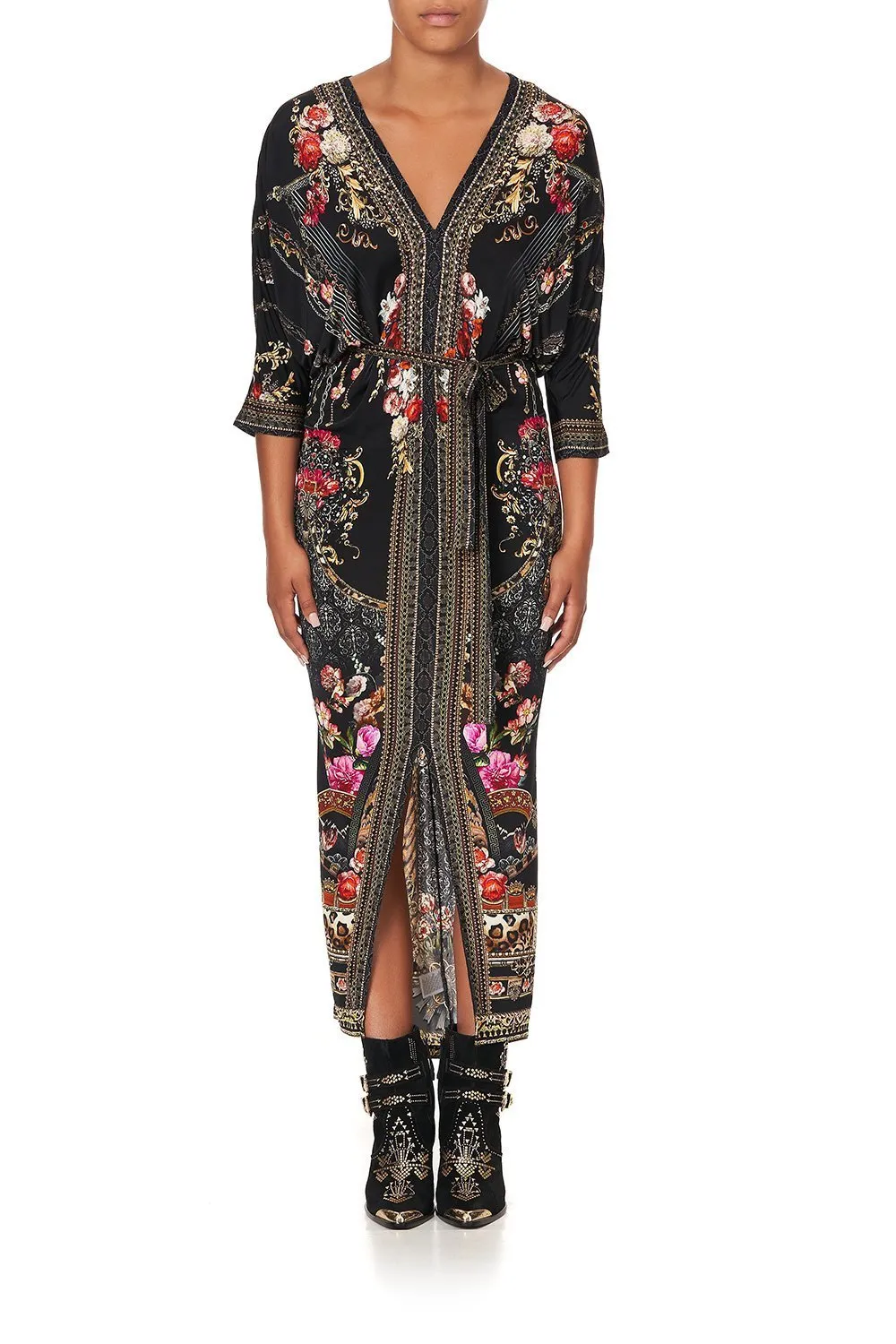 FITTED V NECK DRESS WITH TIE GOTHIC GODDESS