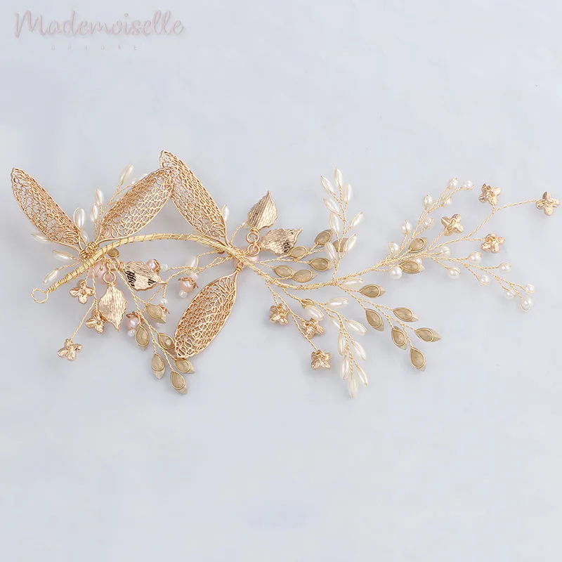 Golden Autumn Pearl Hair Vine