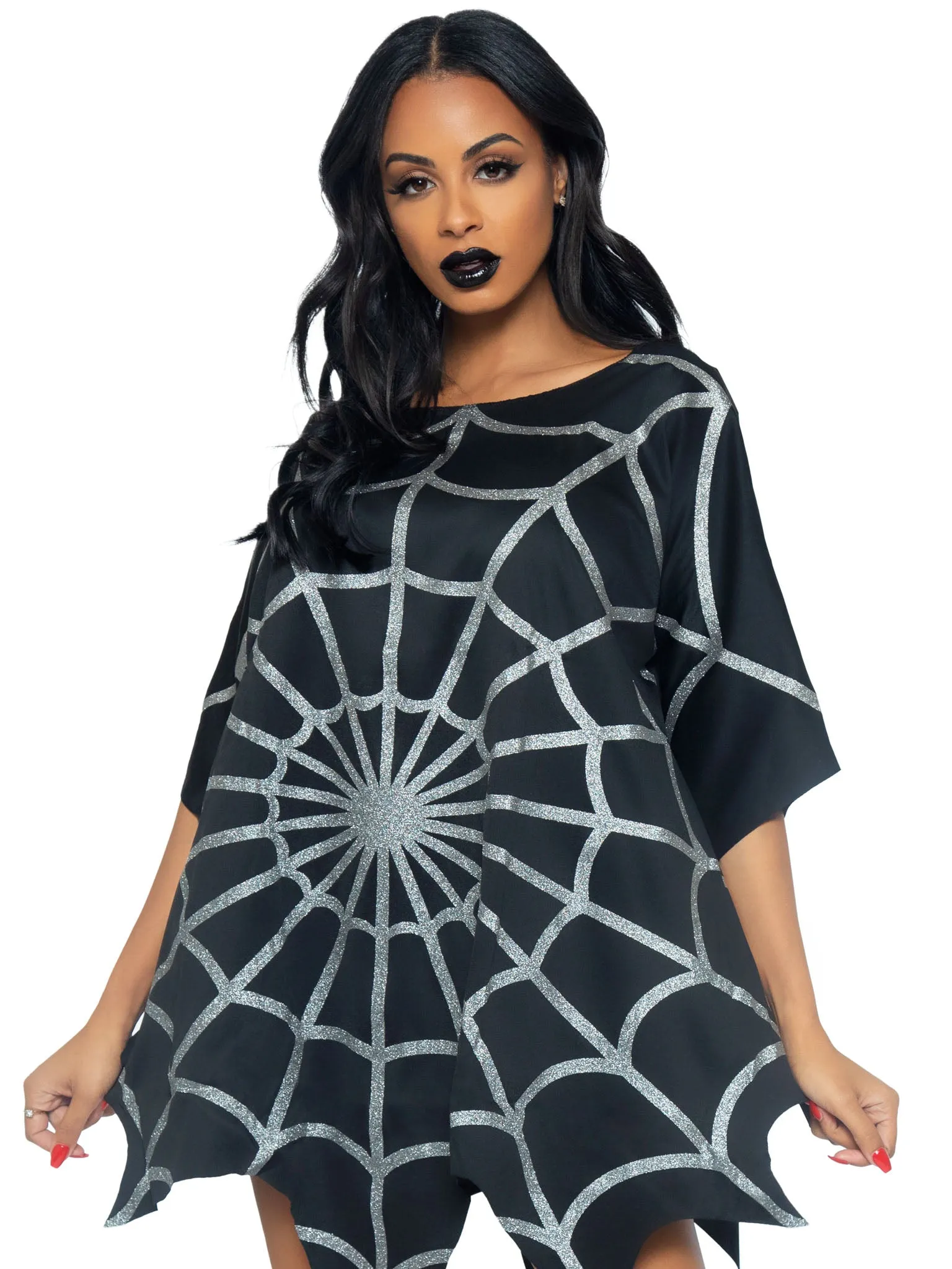 Gothic Glitter Spider Web Costume Poncho