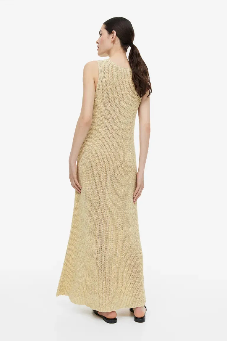 H&M Silk Blend Ribbed Knit Dress, Light Yellow