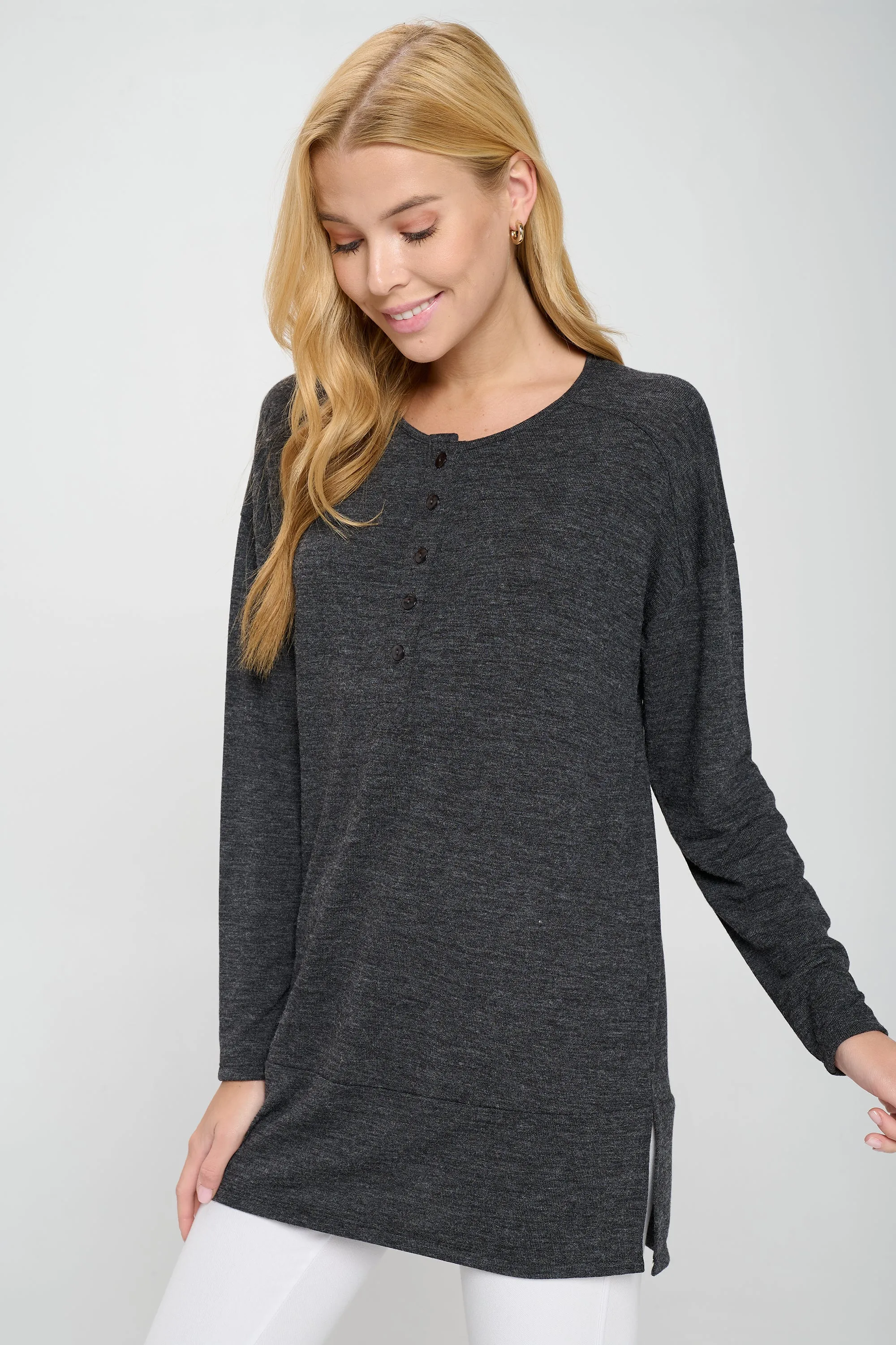 Heather Henley Oversized Tunic Top