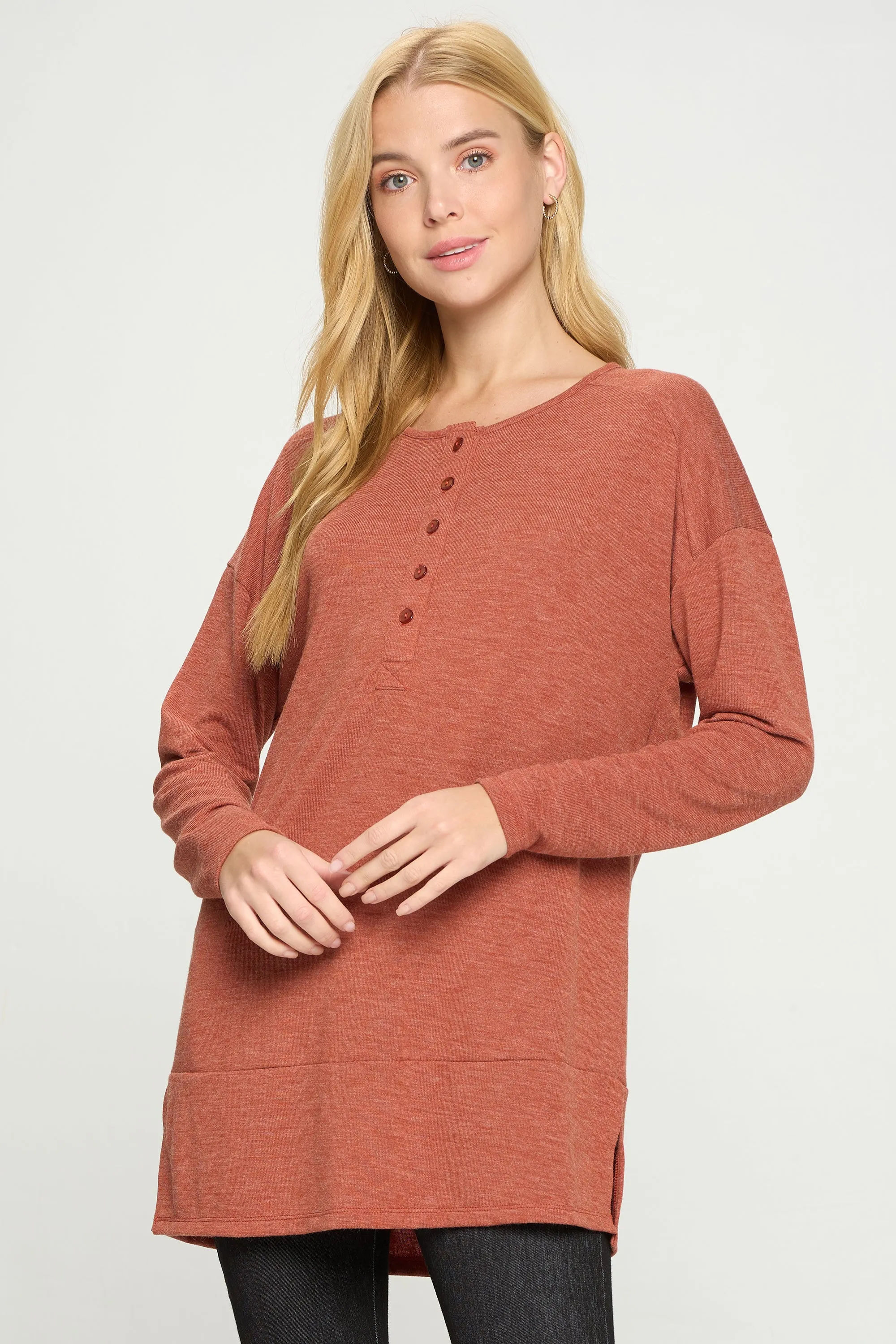 Heather Henley Oversized Tunic Top
