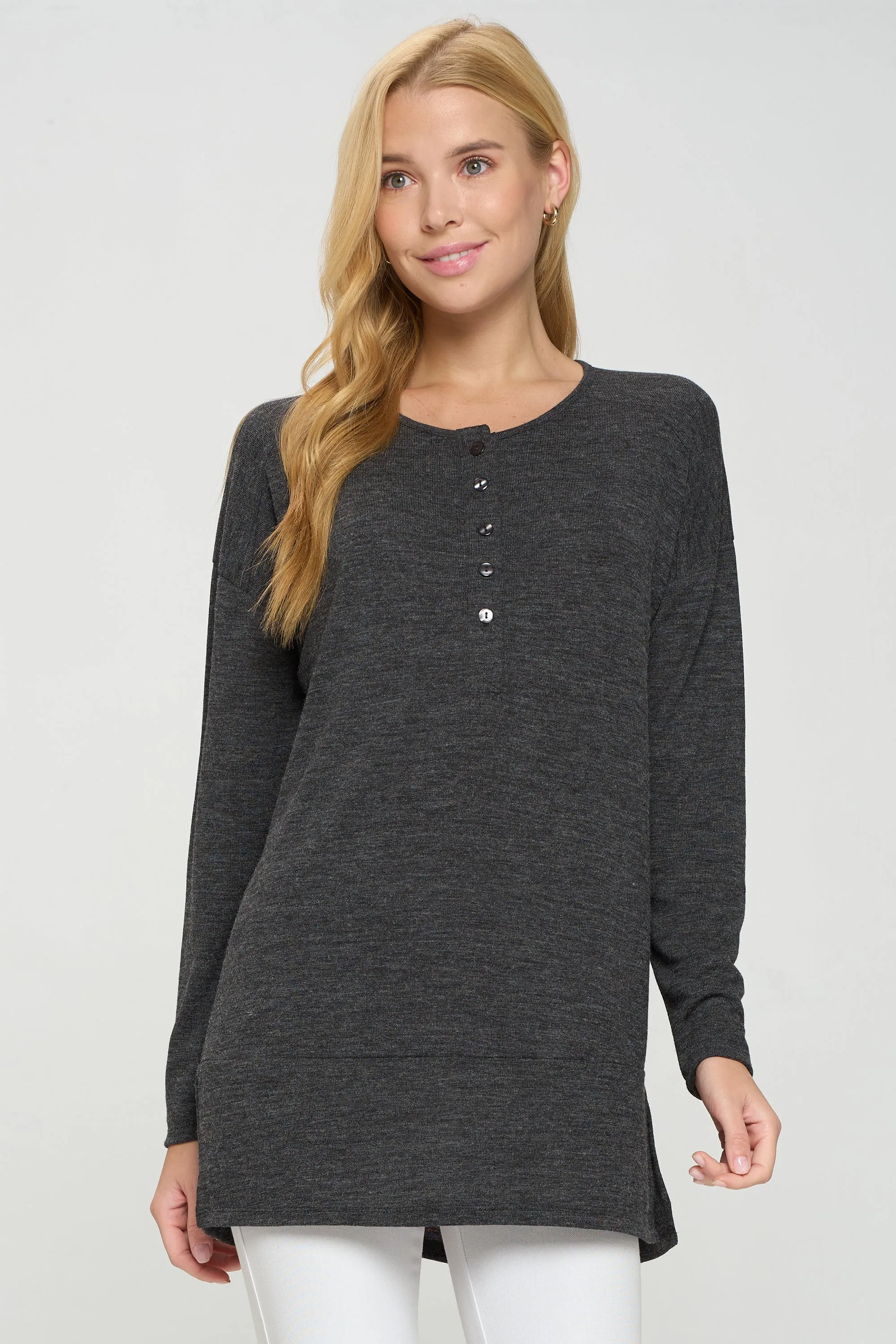 Heather Henley Oversized Tunic Top