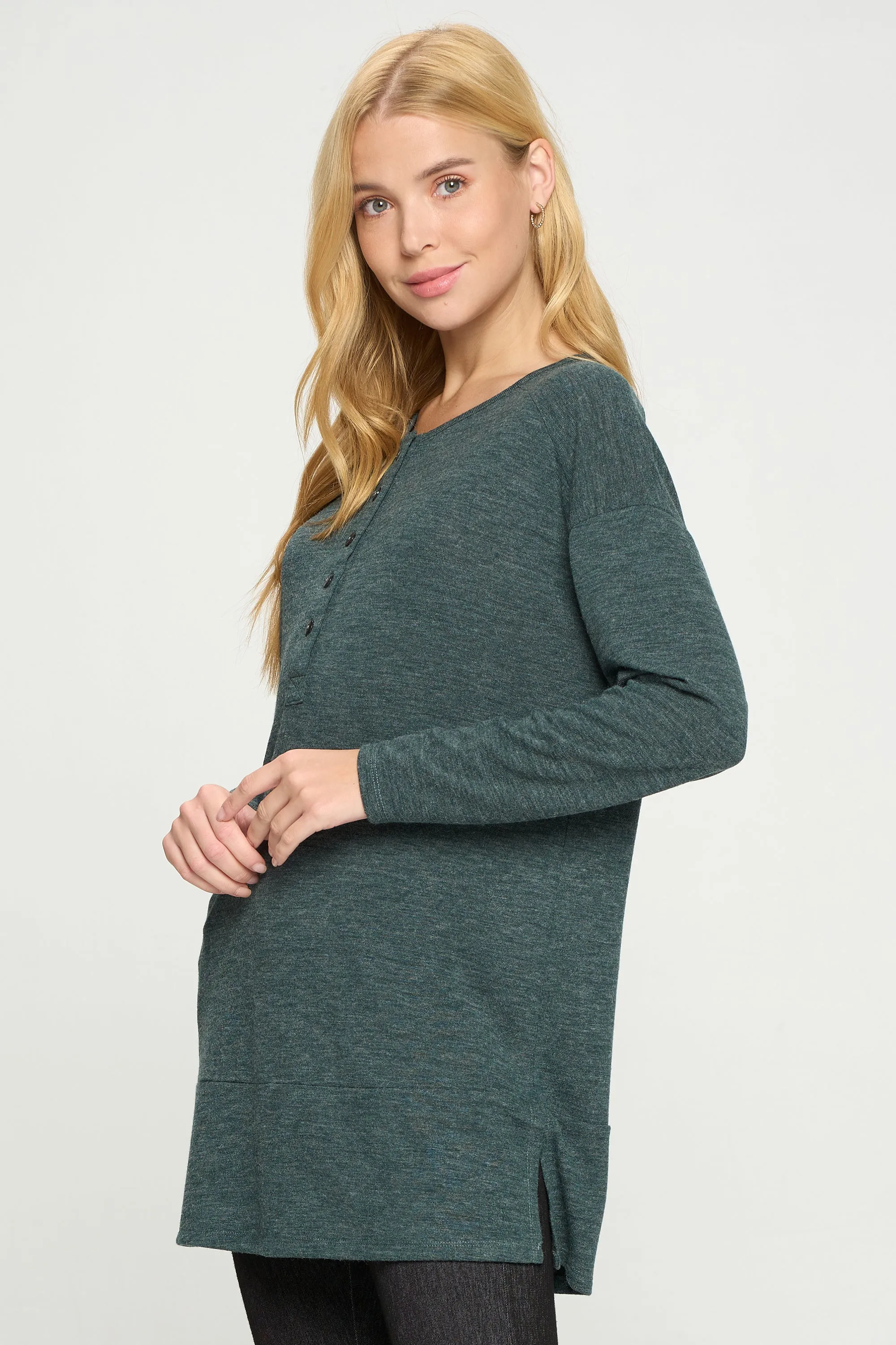 Heather Henley Oversized Tunic Top