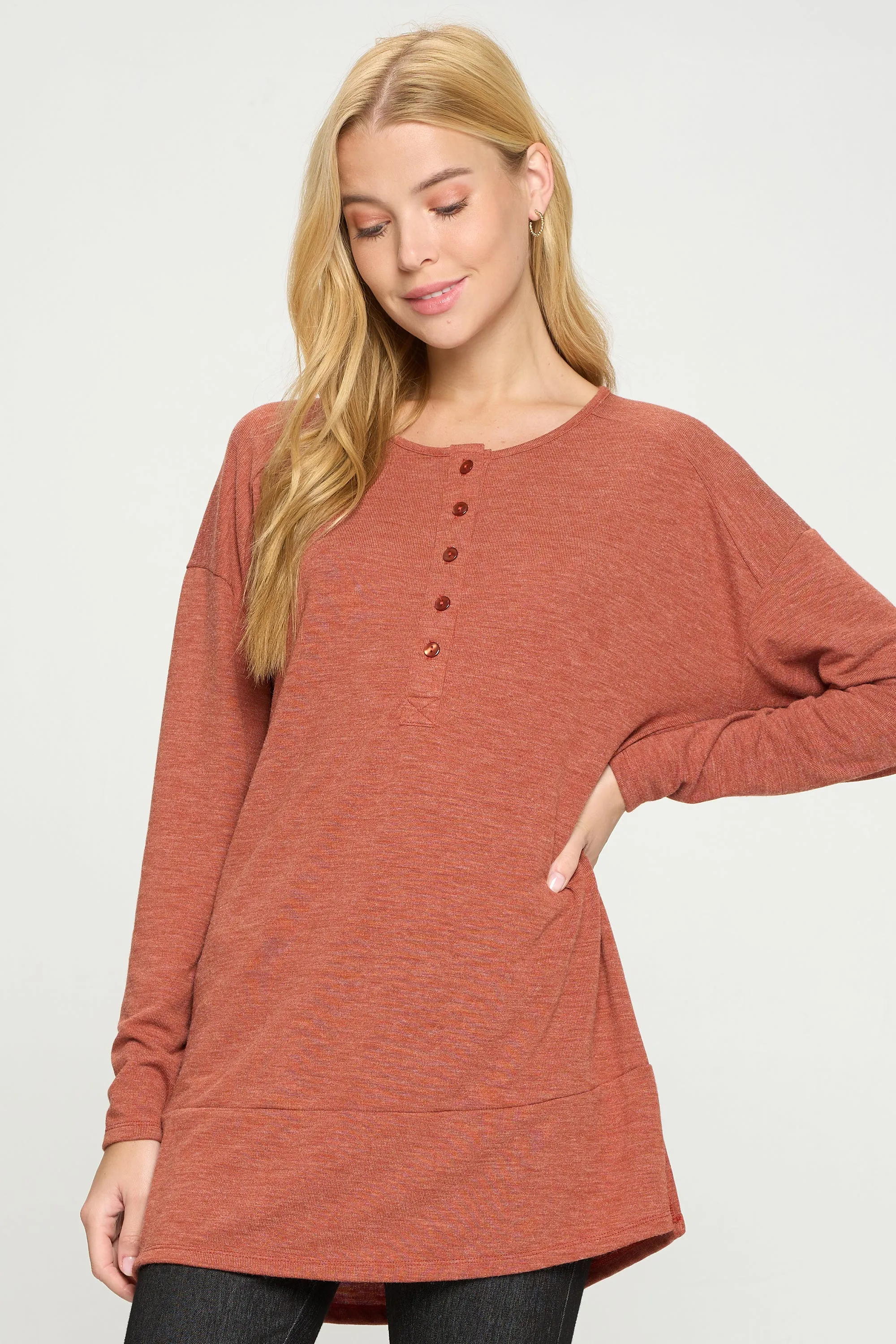 Heather Henley Oversized Tunic Top