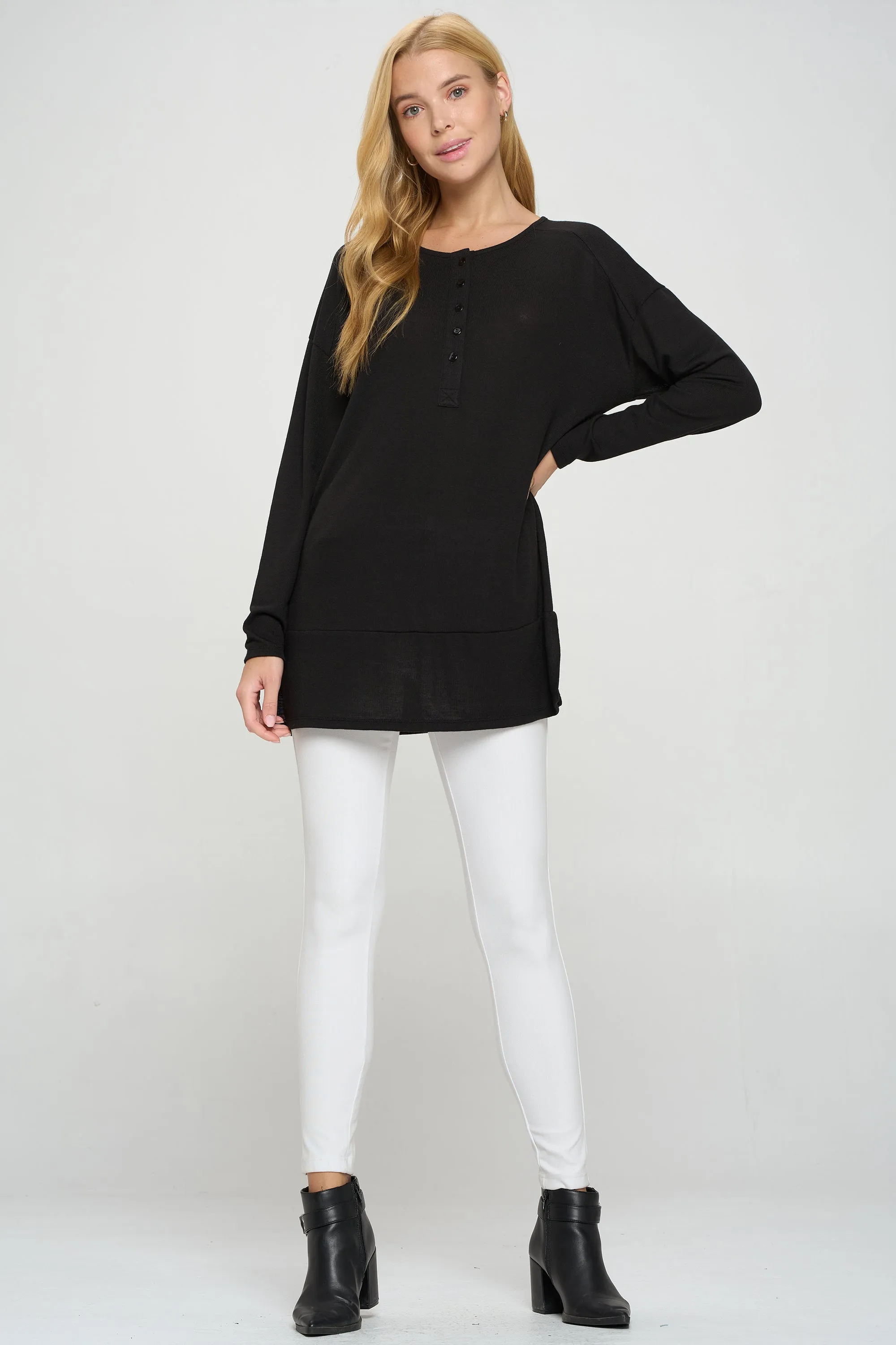 Heather Henley Oversized Tunic Top