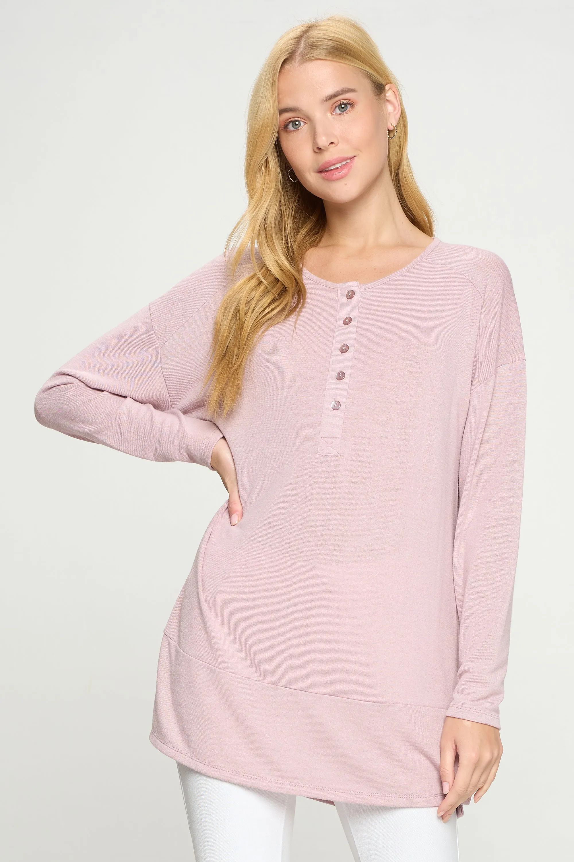 Heather Henley Oversized Tunic Top