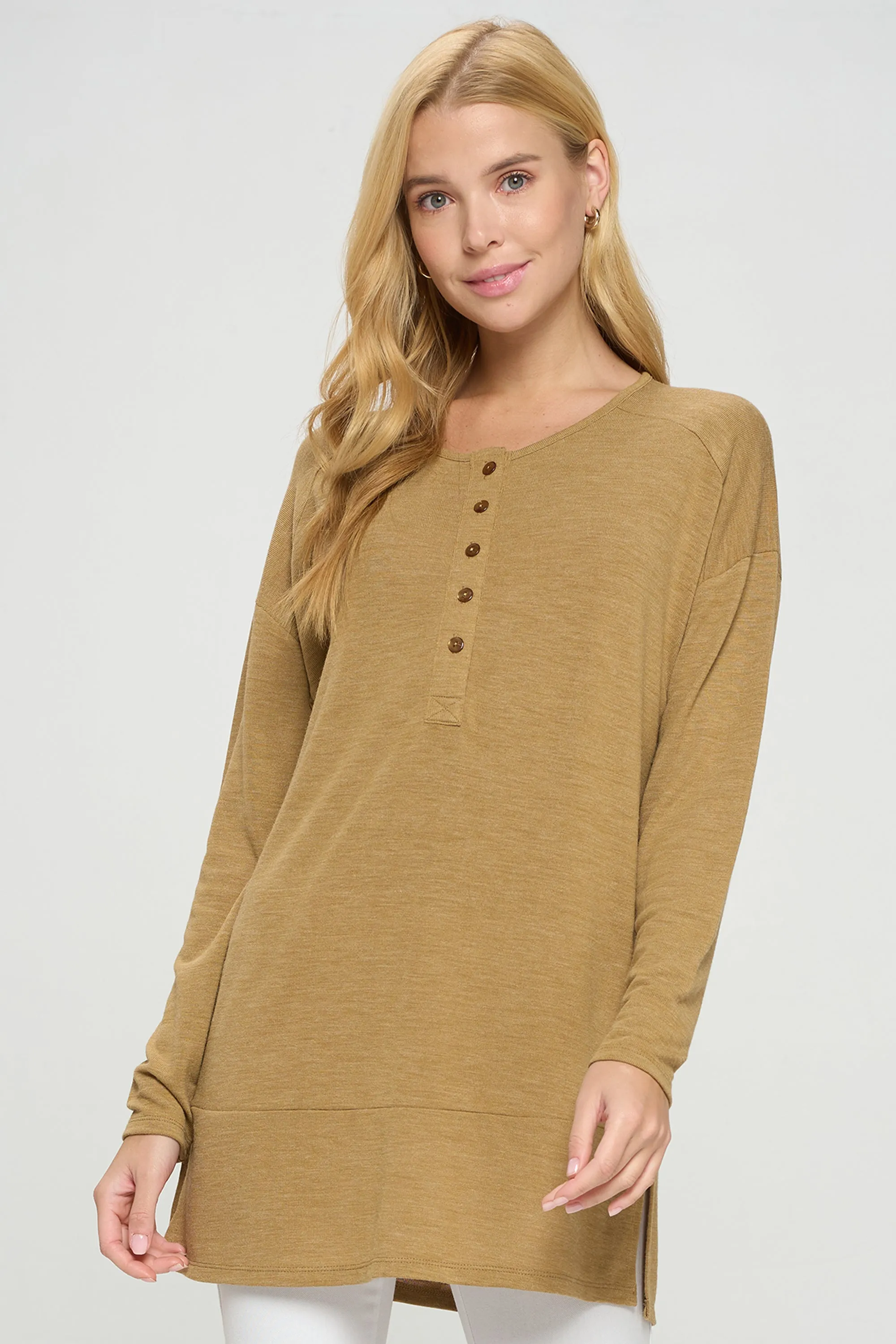 Heather Henley Oversized Tunic Top