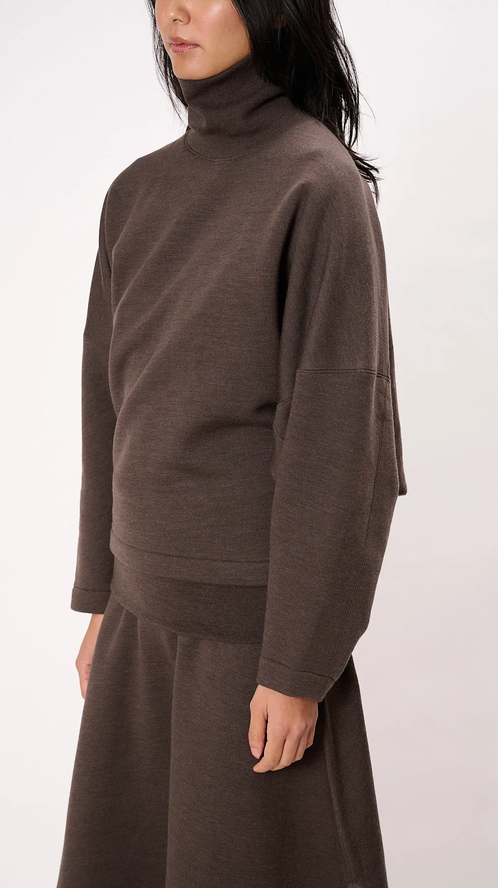 High Neck Sweatshirt in Dark Brown Melange