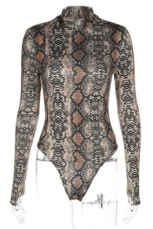 High/Turtle Neck Snake Print Bodysuit